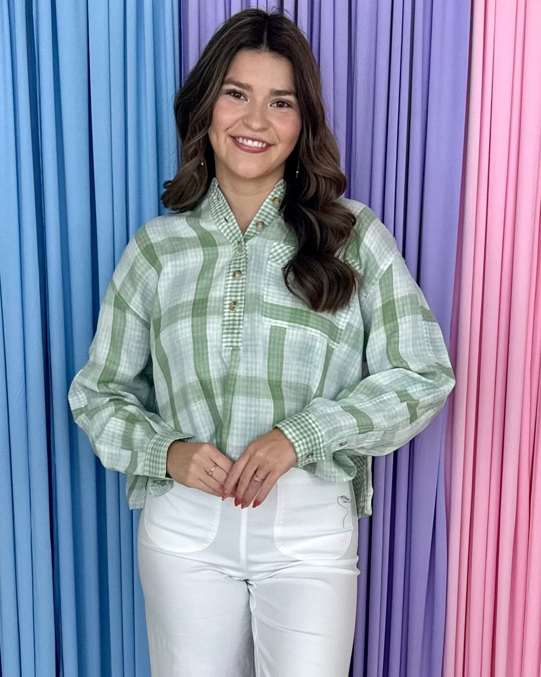 Bright Beginning Apple Green Gingham Top-Shop-Womens-Boutique-Clothing