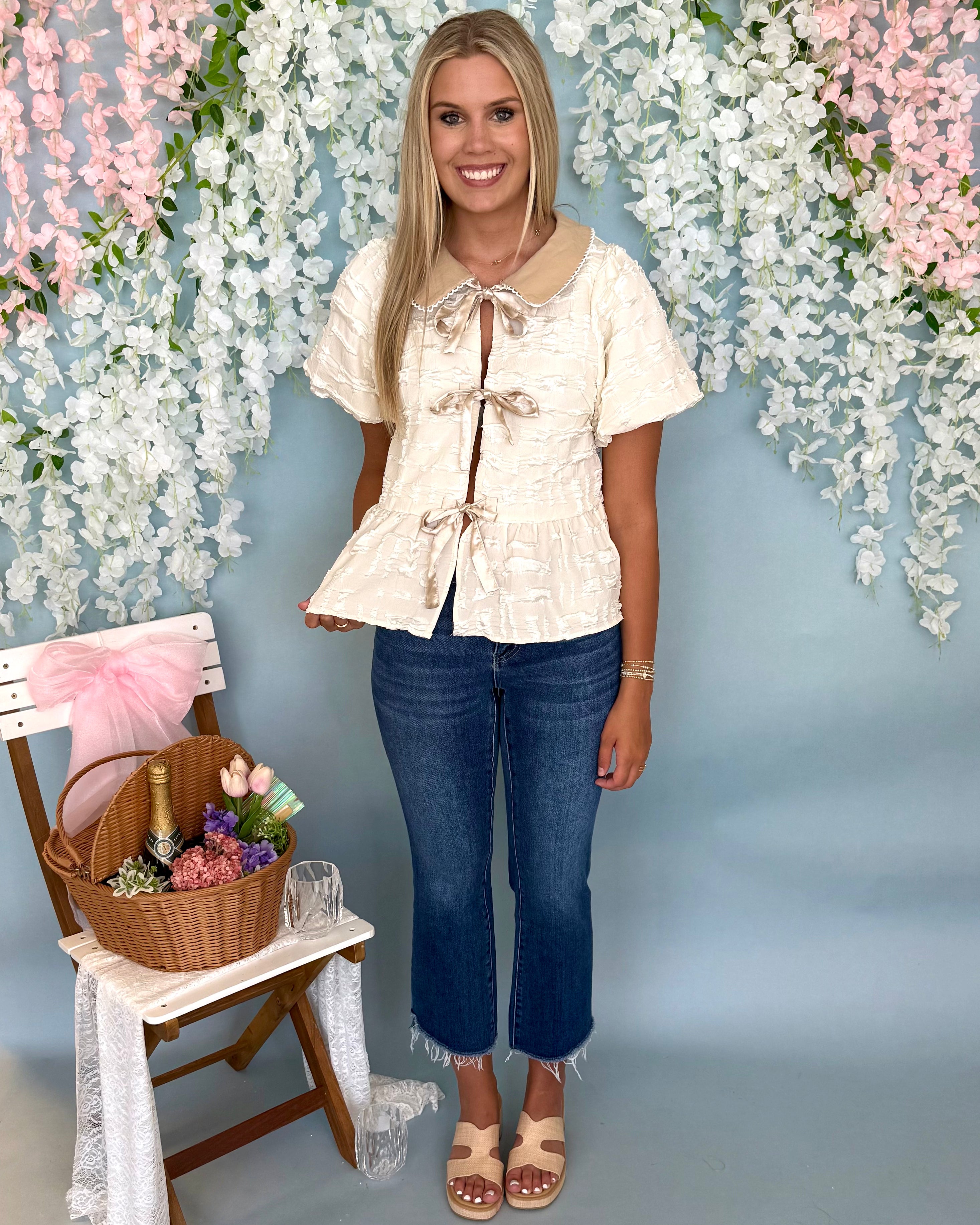 Gleaming Smile Off White Front Tie Peplum Top-Shop-Womens-Boutique-Clothing