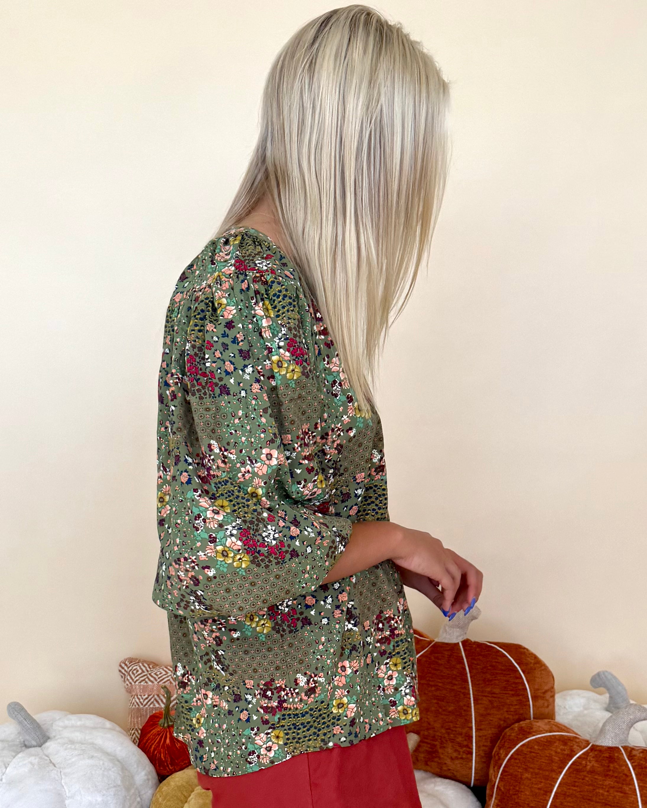 Beautiful Things Olive Floral V-Neck Top-Shop-Womens-Boutique-Clothing
