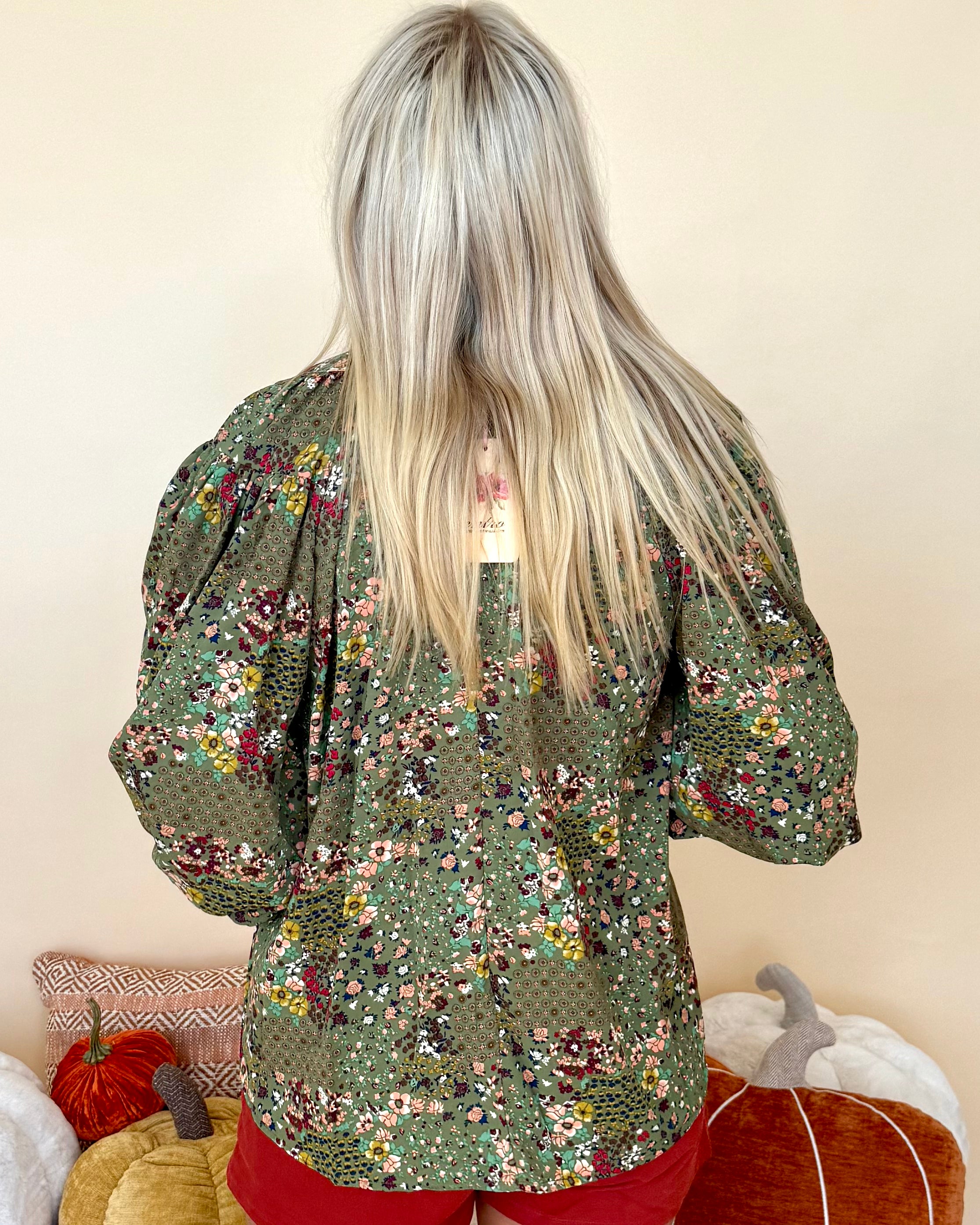 Beautiful Things Olive Floral V-Neck Top-Shop-Womens-Boutique-Clothing