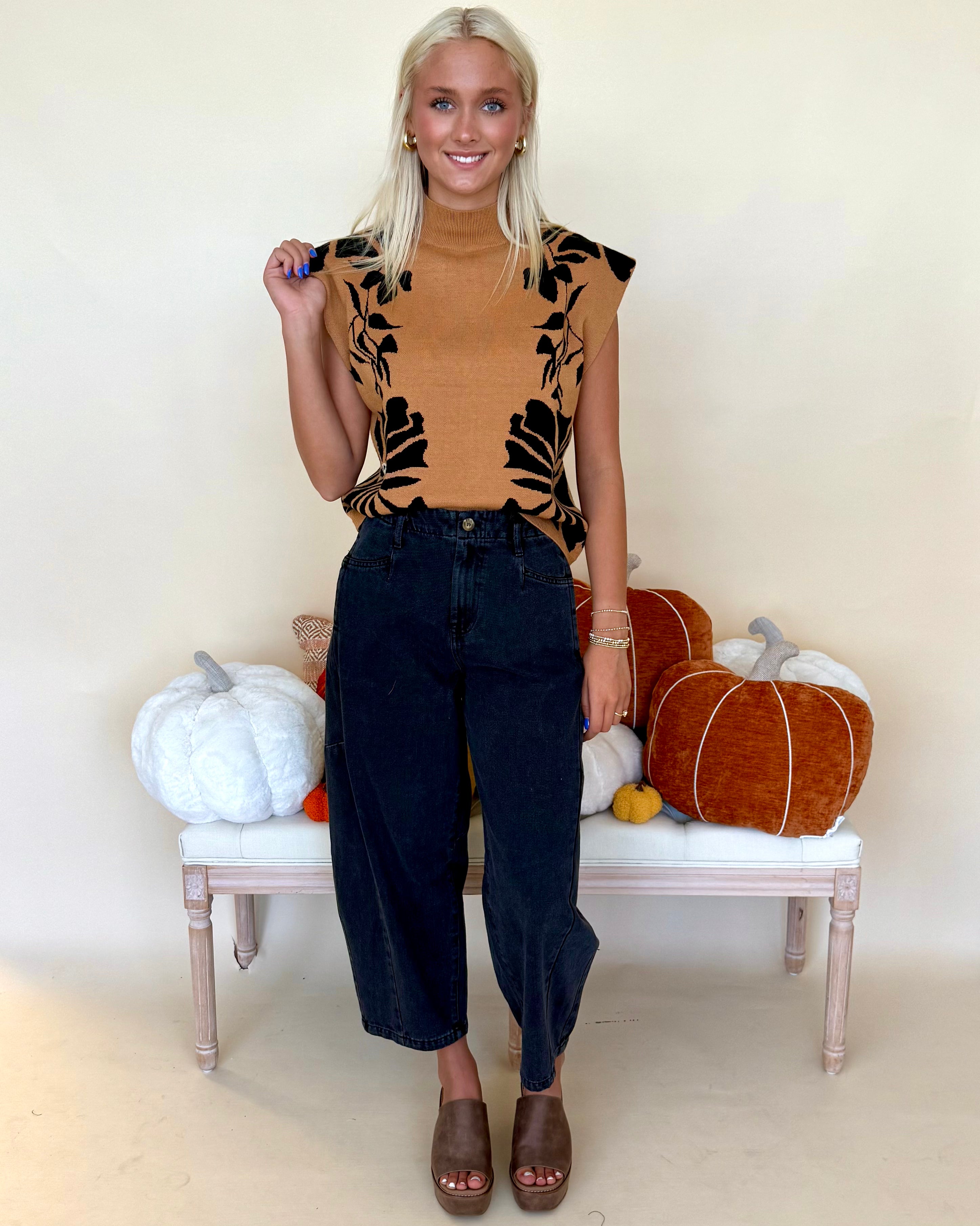 That's So True Camel Floral Sleeveless Sweater-Shop-Womens-Boutique-Clothing