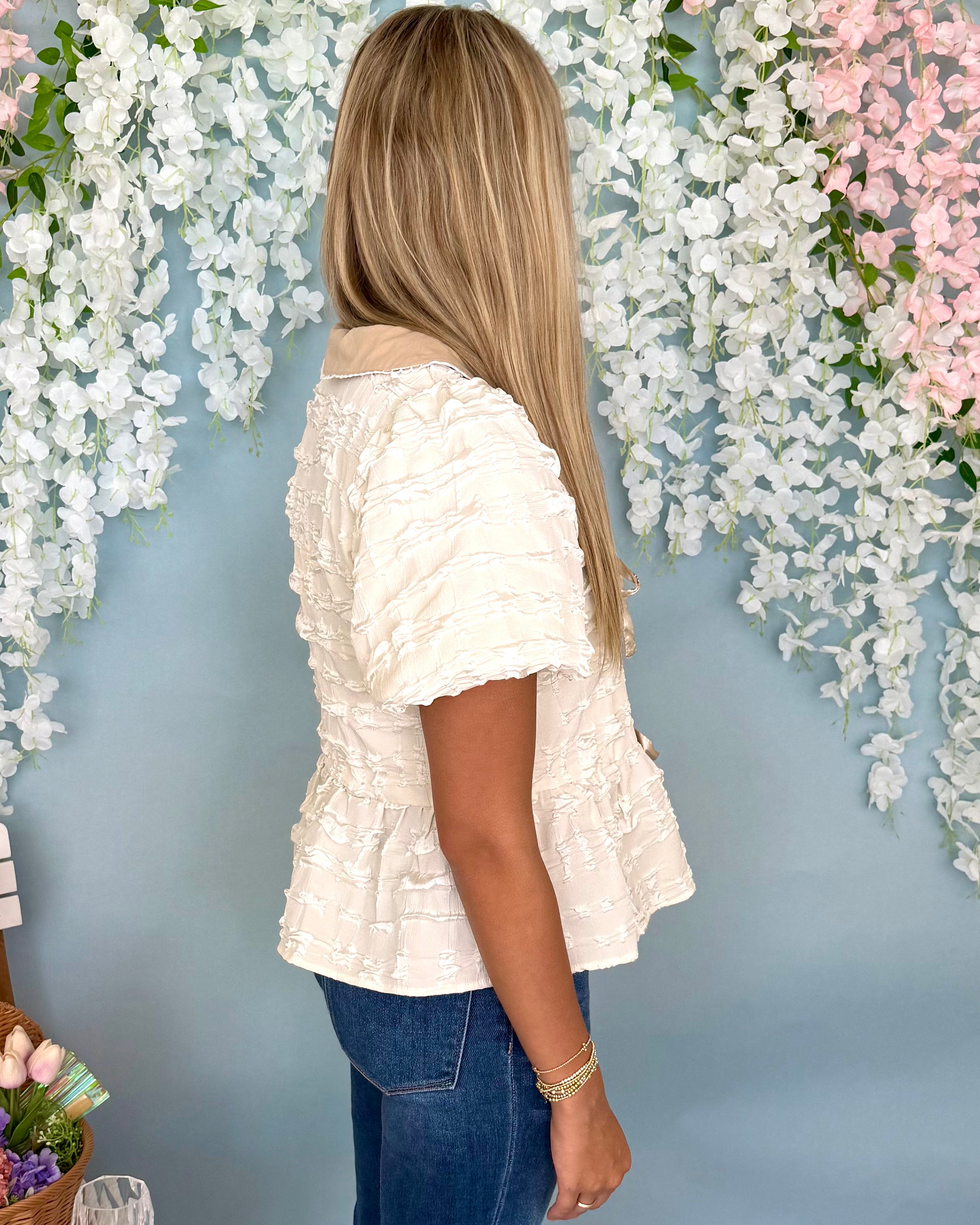 Gleaming Smile Off White Front Tie Peplum Top-Shop-Womens-Boutique-Clothing