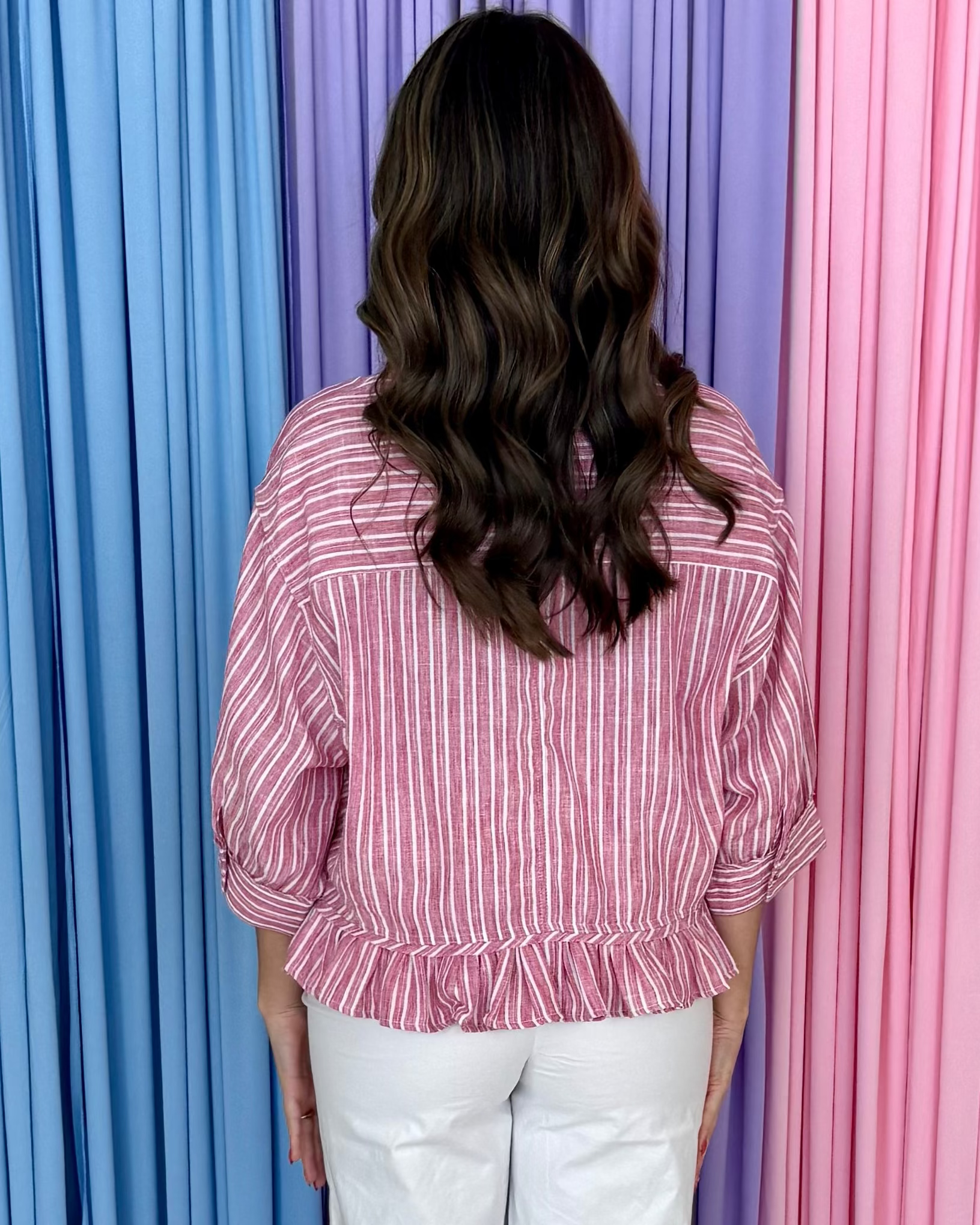 Bitter Sweet Raspberry Striped Button Down Top-Shop-Womens-Boutique-Clothing