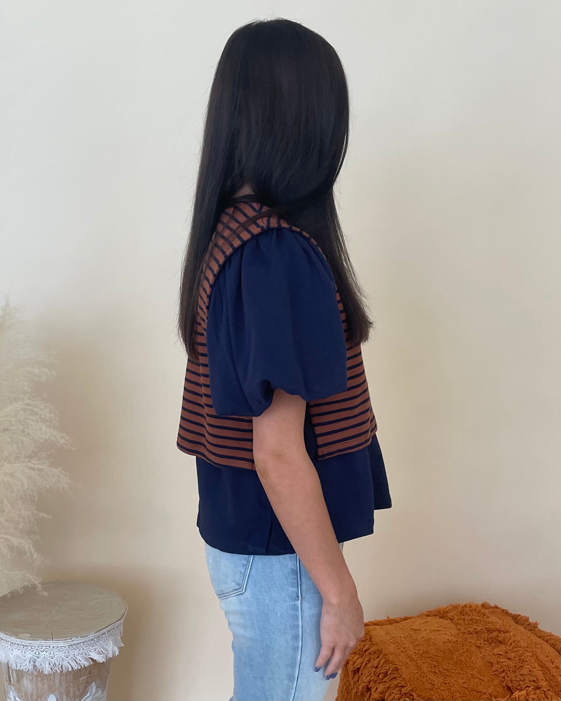 For Now Navy Striped Bow Top-Shop-Womens-Boutique-Clothing