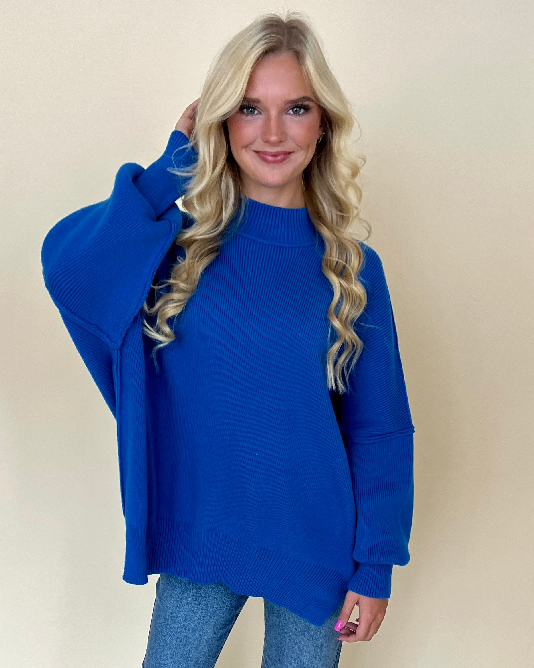 Bundled Up Ocean Blue Oversized Sweater-Shop-Womens-Boutique-Clothing