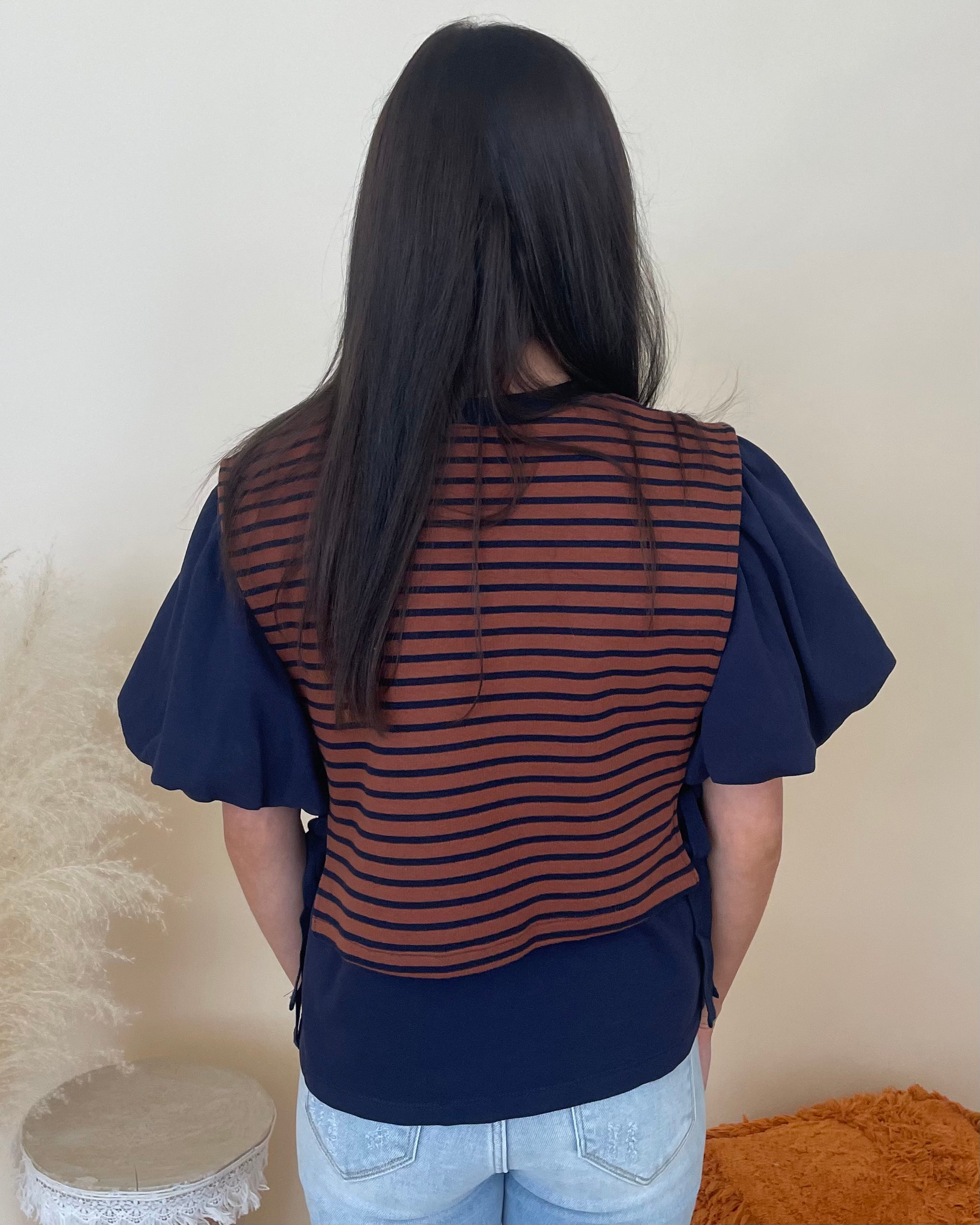 For Now Navy Striped Bow Top-Shop-Womens-Boutique-Clothing