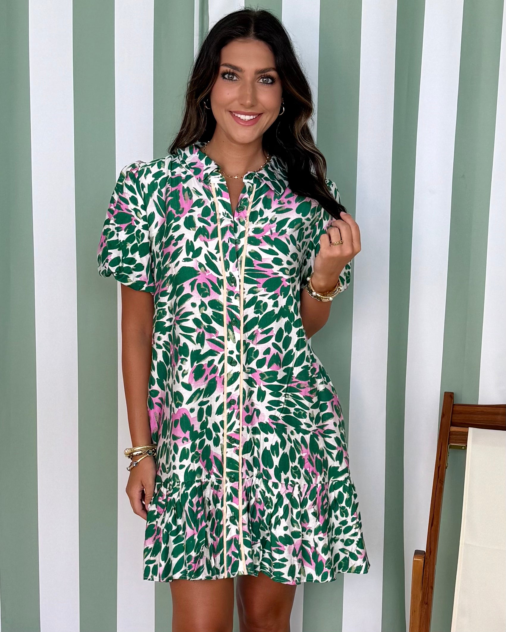 Answer Your Call Green Floral Button Dress-Shop-Womens-Boutique-Clothing