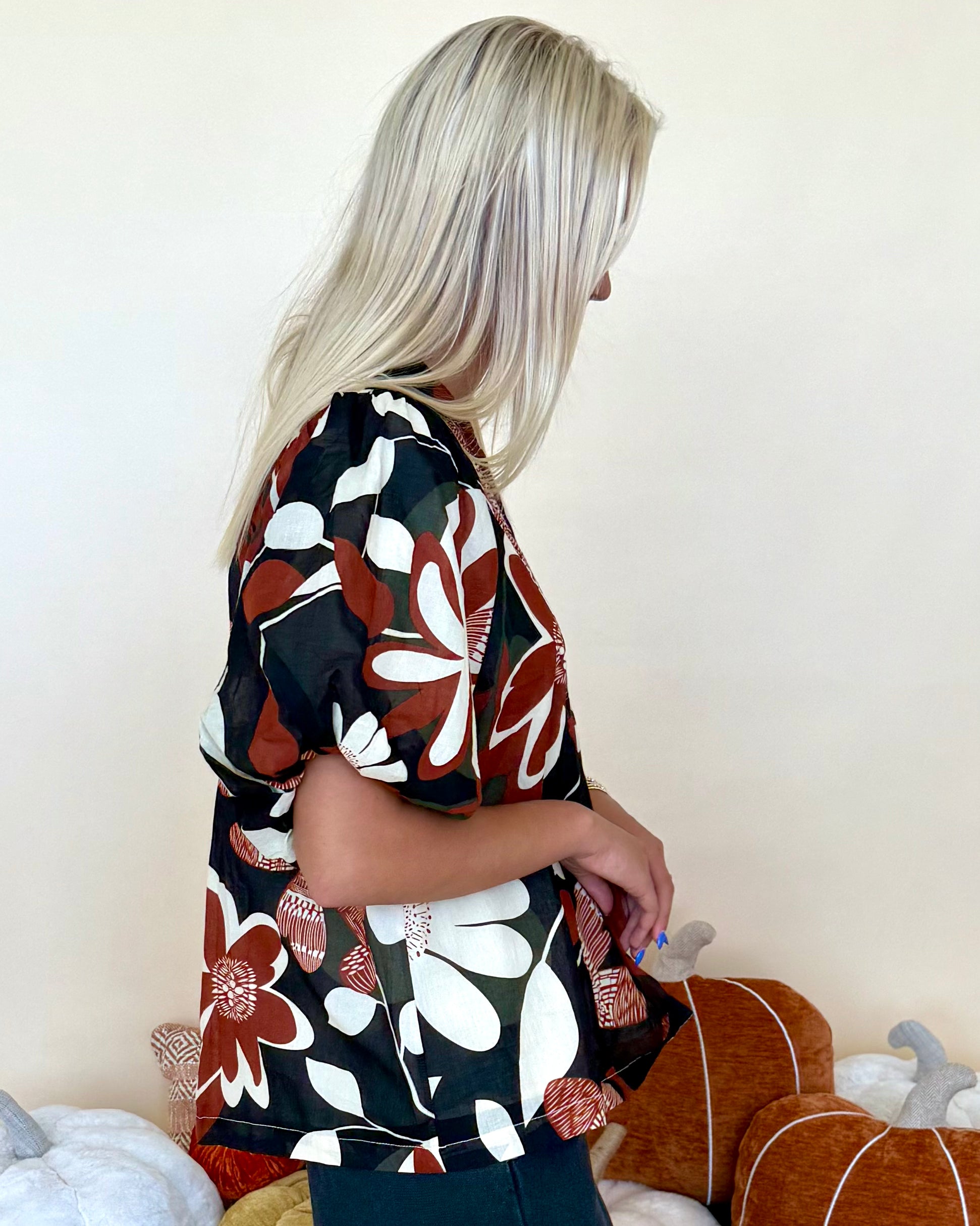 Whimsy Days Rust Floral Smocked Top-Shop-Womens-Boutique-Clothing