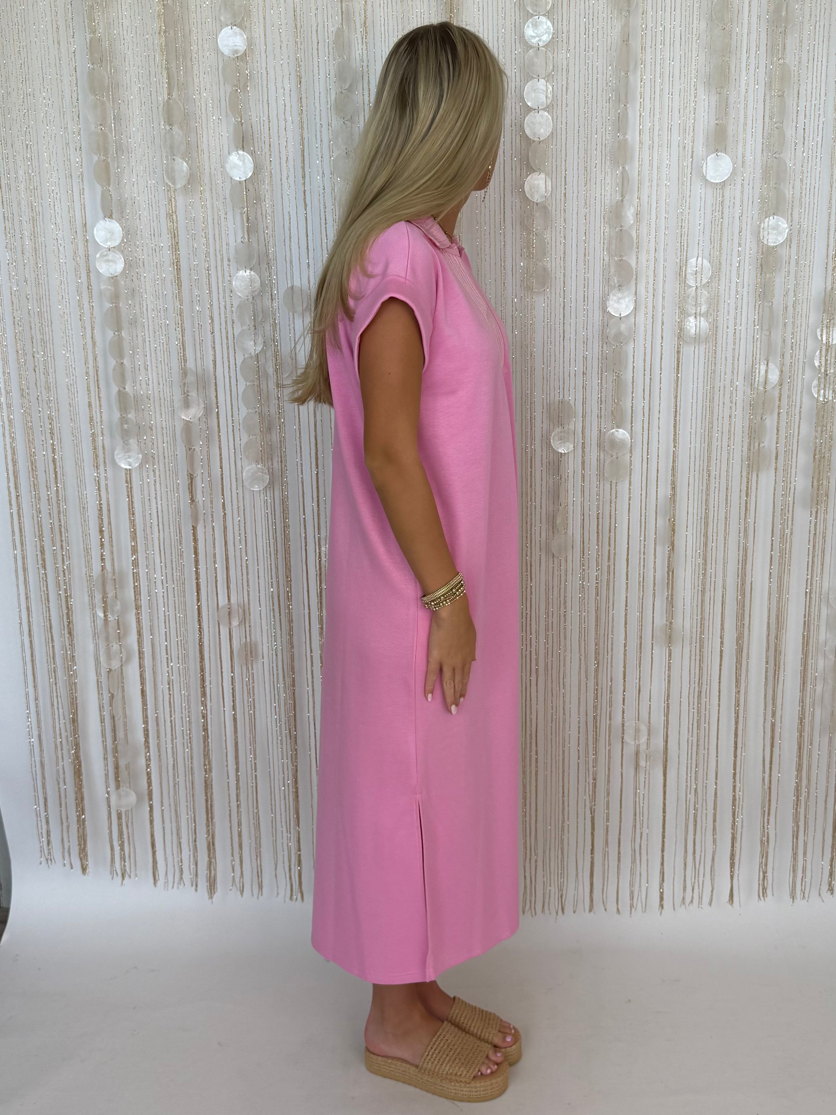 Kiss and Tell Pink Stitch Midi Dress-Shop-Womens-Boutique-Clothing