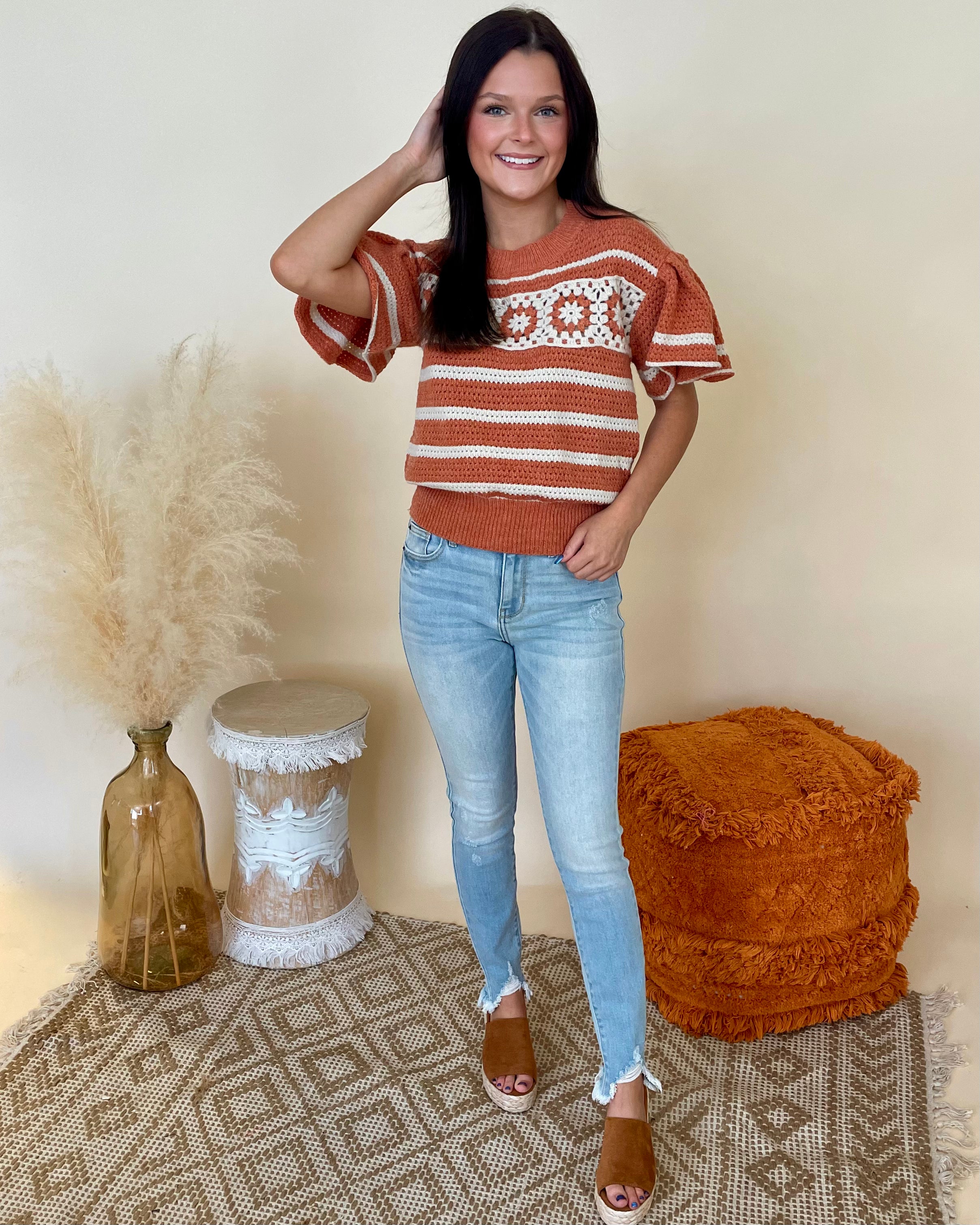 Best Times Rust/Oatmeal Striped Top-Shop-Womens-Boutique-Clothing