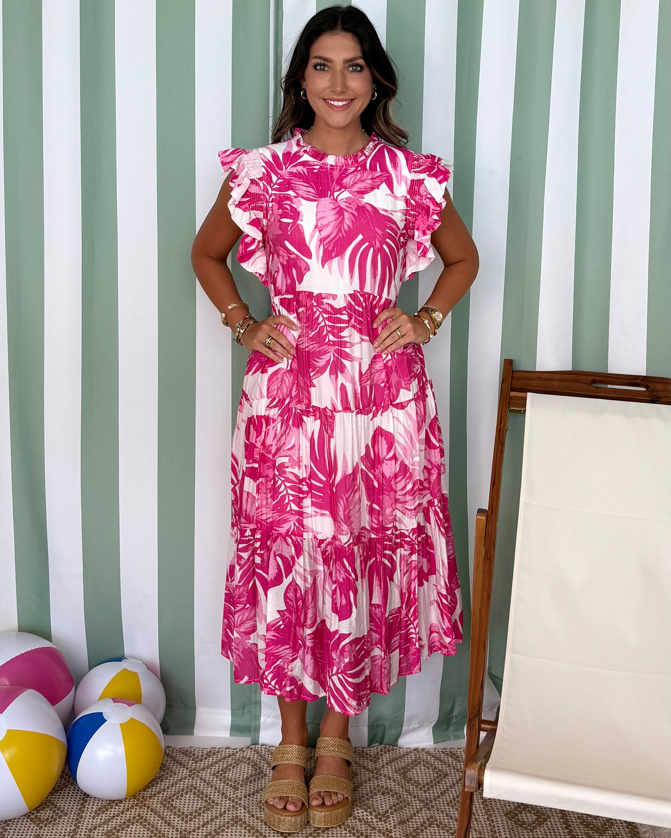 The Venture Fuchsia Tropical Midi Dress-Shop-Womens-Boutique-Clothing