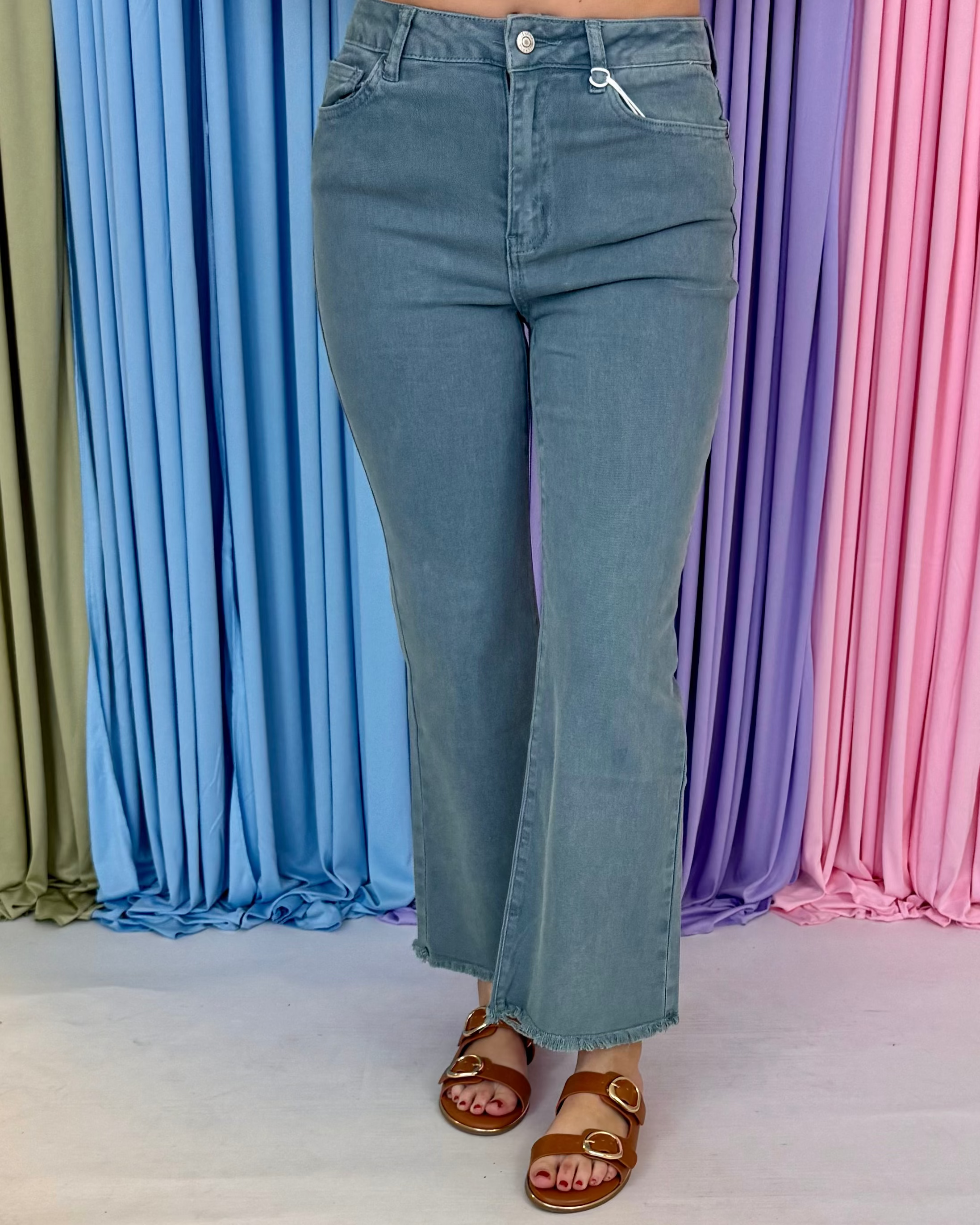 Feeling Close Teal Acid Washed Frayed Jeans-Shop-Womens-Boutique-Clothing