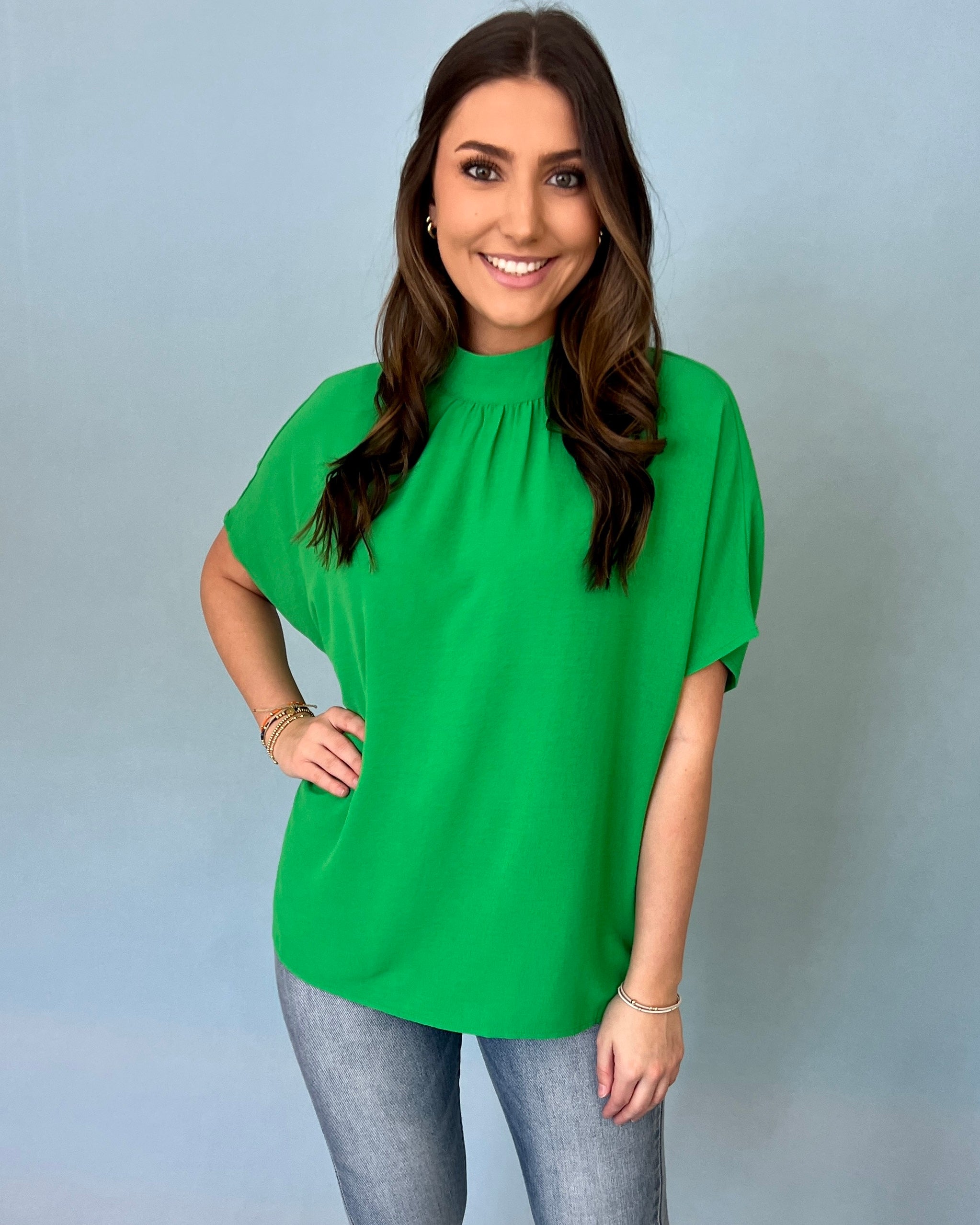 Look Out Kelly Green Mock Neck Top-Shop-Womens-Boutique-Clothing