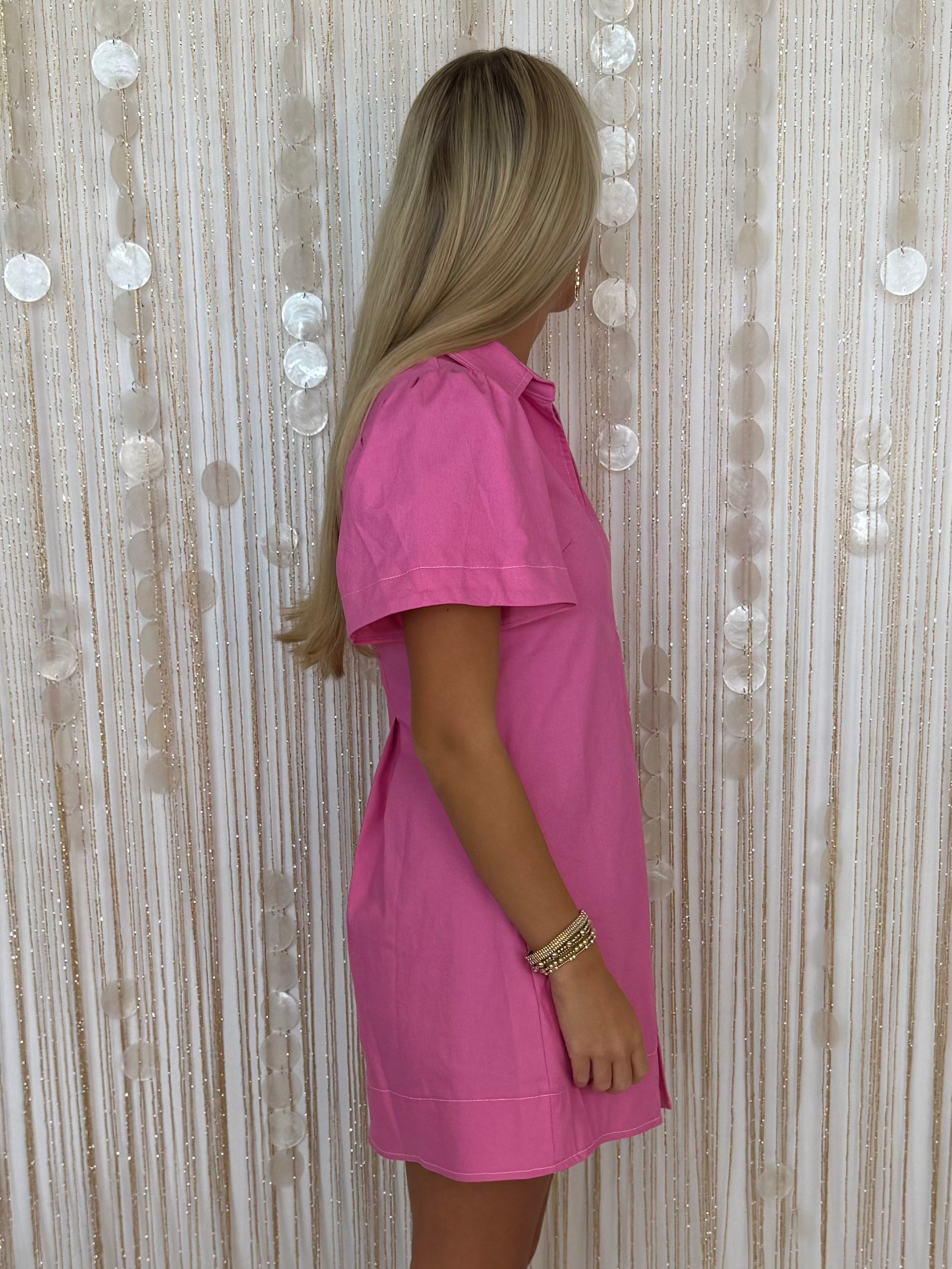 Always Works Well Pink V-Neck Pleated Dress-Shop-Womens-Boutique-Clothing