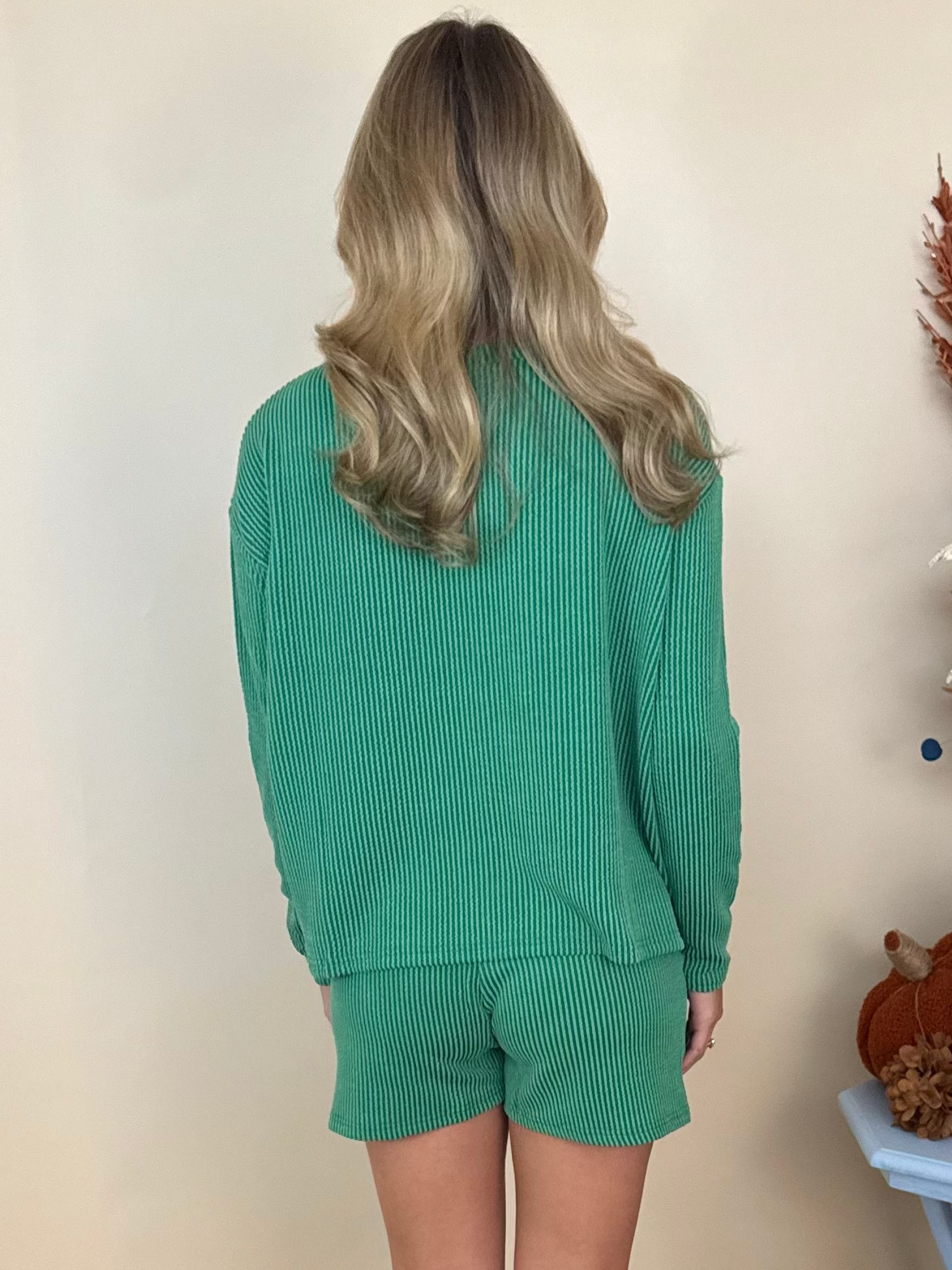 Everyday Luxe Forest Raised Rib Long Sleeve and Shorts Set-Shop-Womens-Boutique-Clothing
