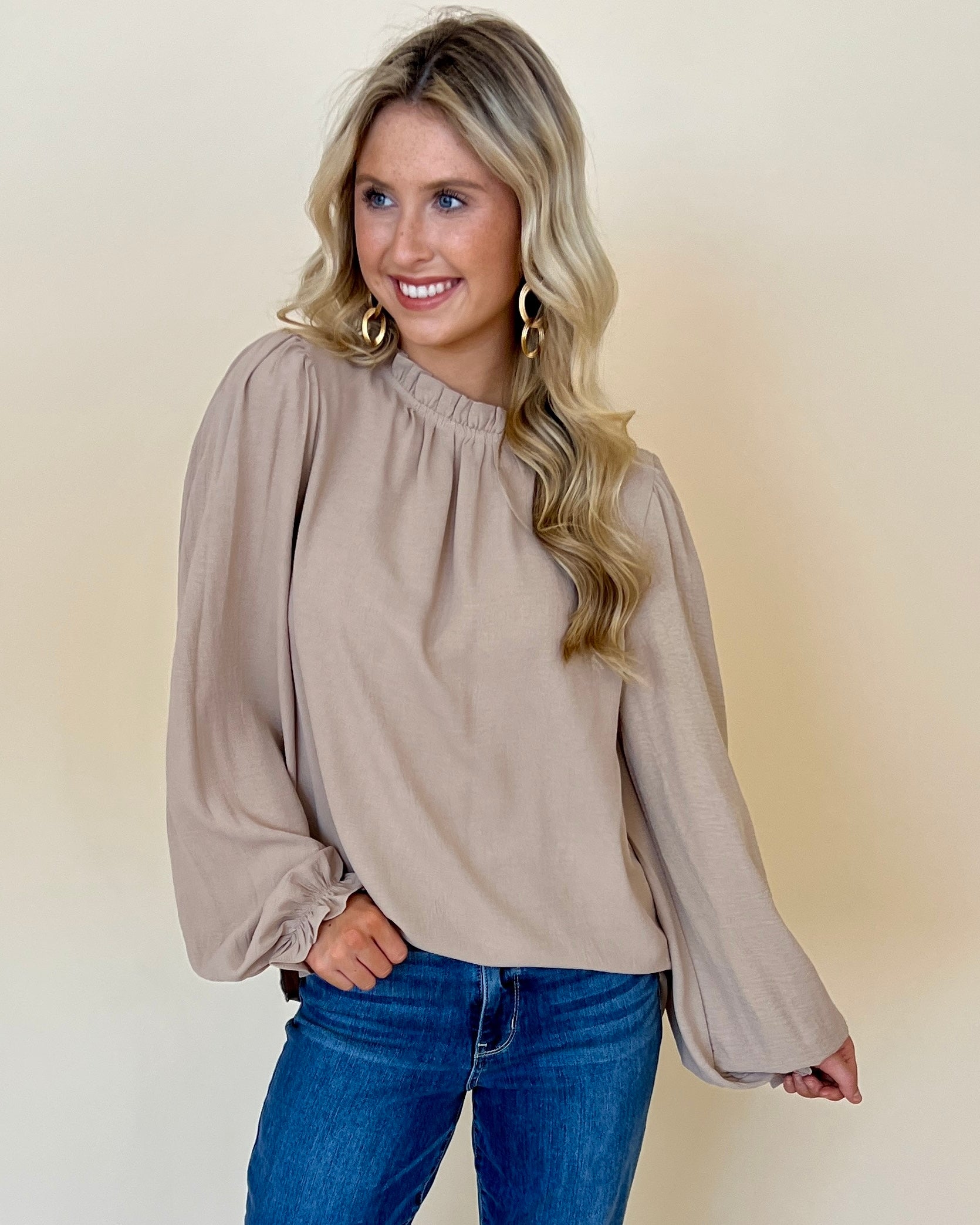 Just Right Champagne Ruffle Top-Shop-Womens-Boutique-Clothing