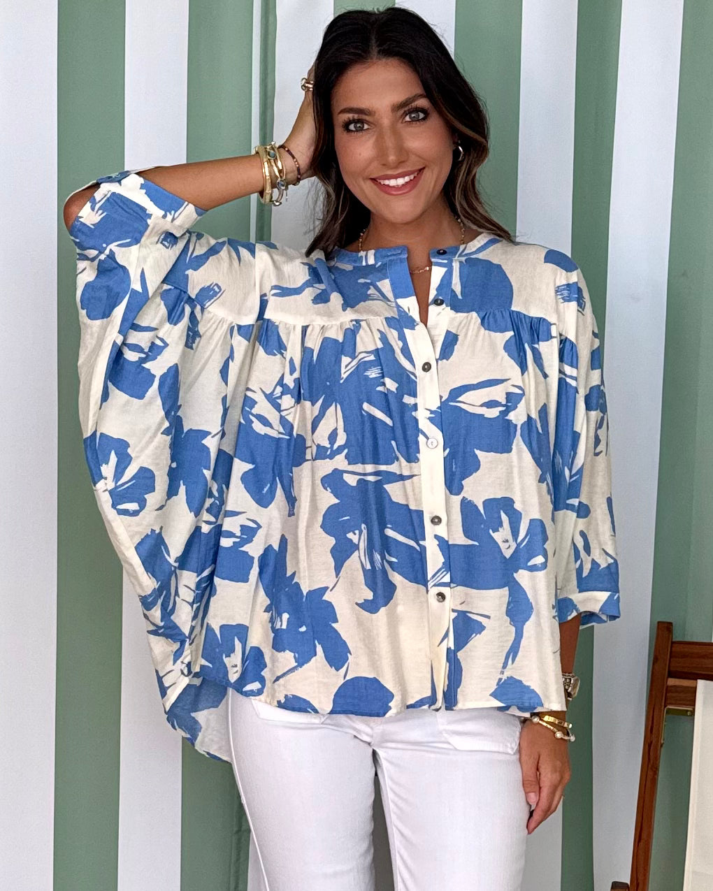 Well Wishes Lt Blue Botanical Print Top-Shop-Womens-Boutique-Clothing