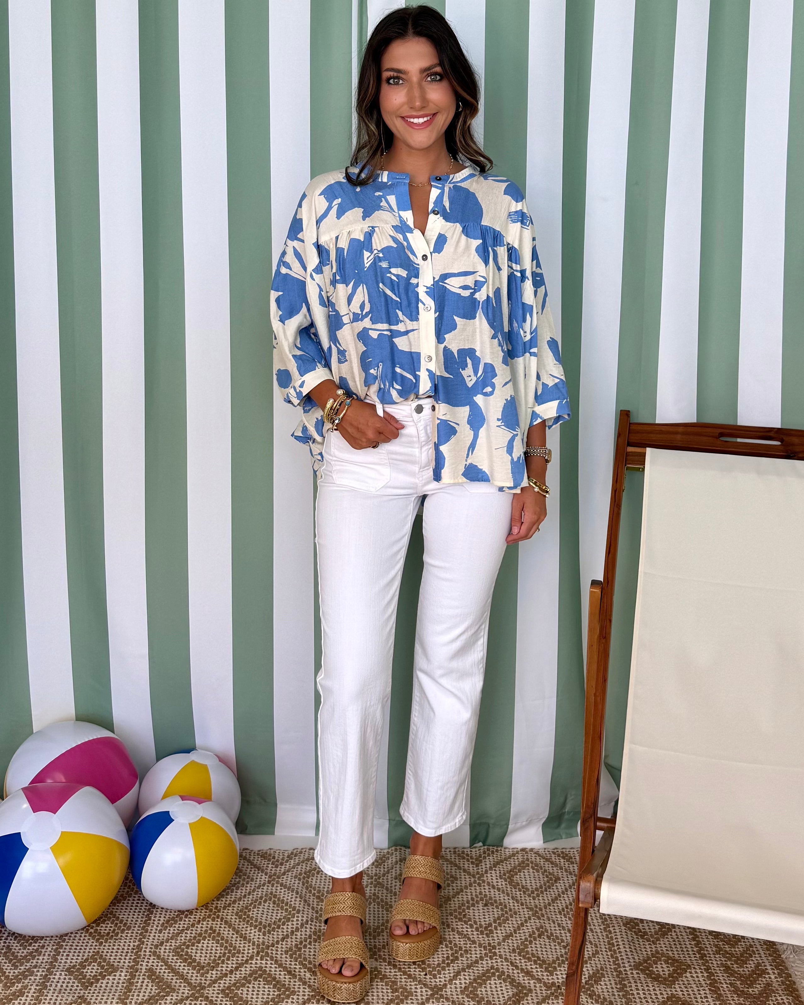 Well Wishes Lt Blue Botanical Print Top-Shop-Womens-Boutique-Clothing