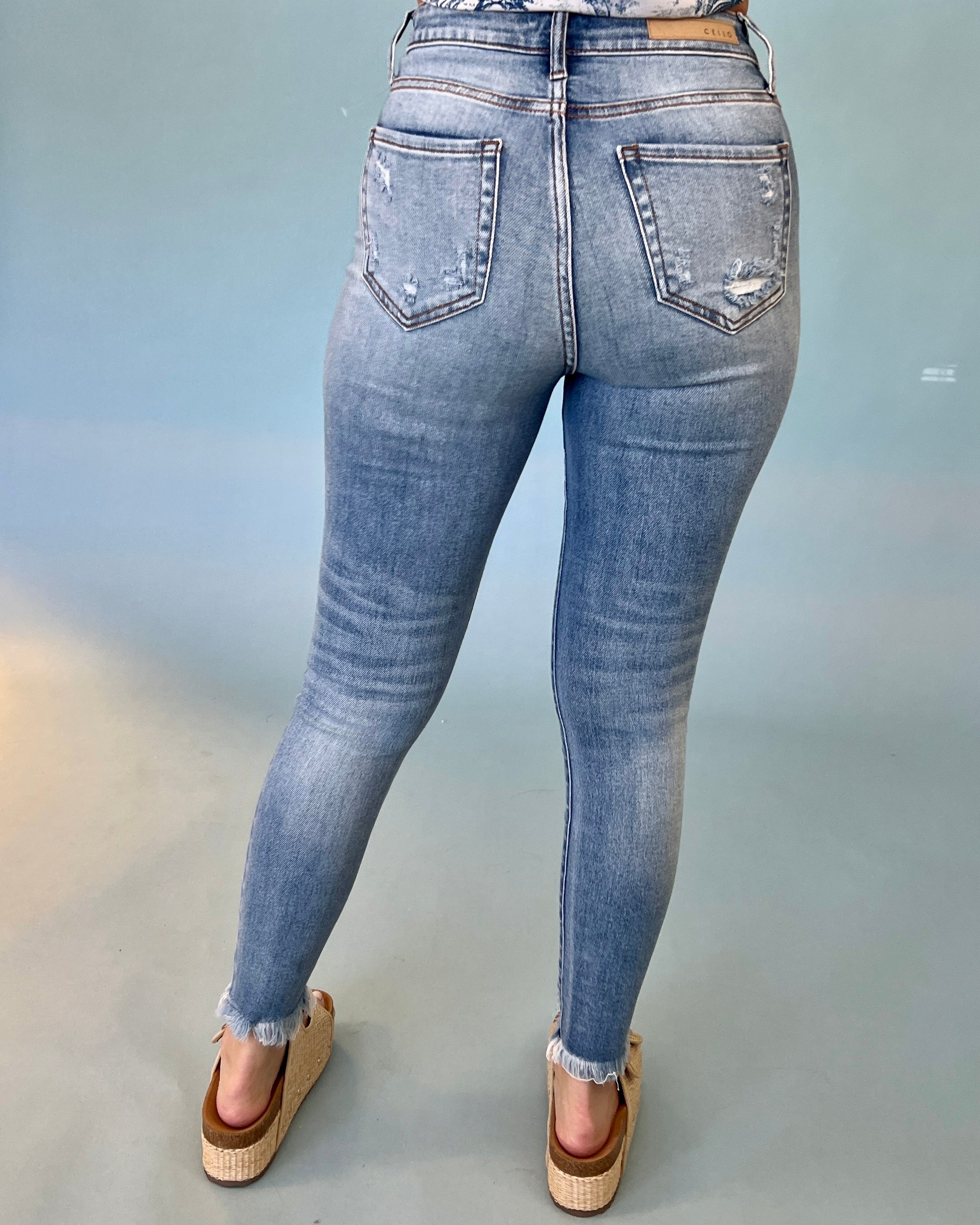 Another Path Medium Denim High Rise Frayed Skinny Jeans-Shop-Womens-Boutique-Clothing