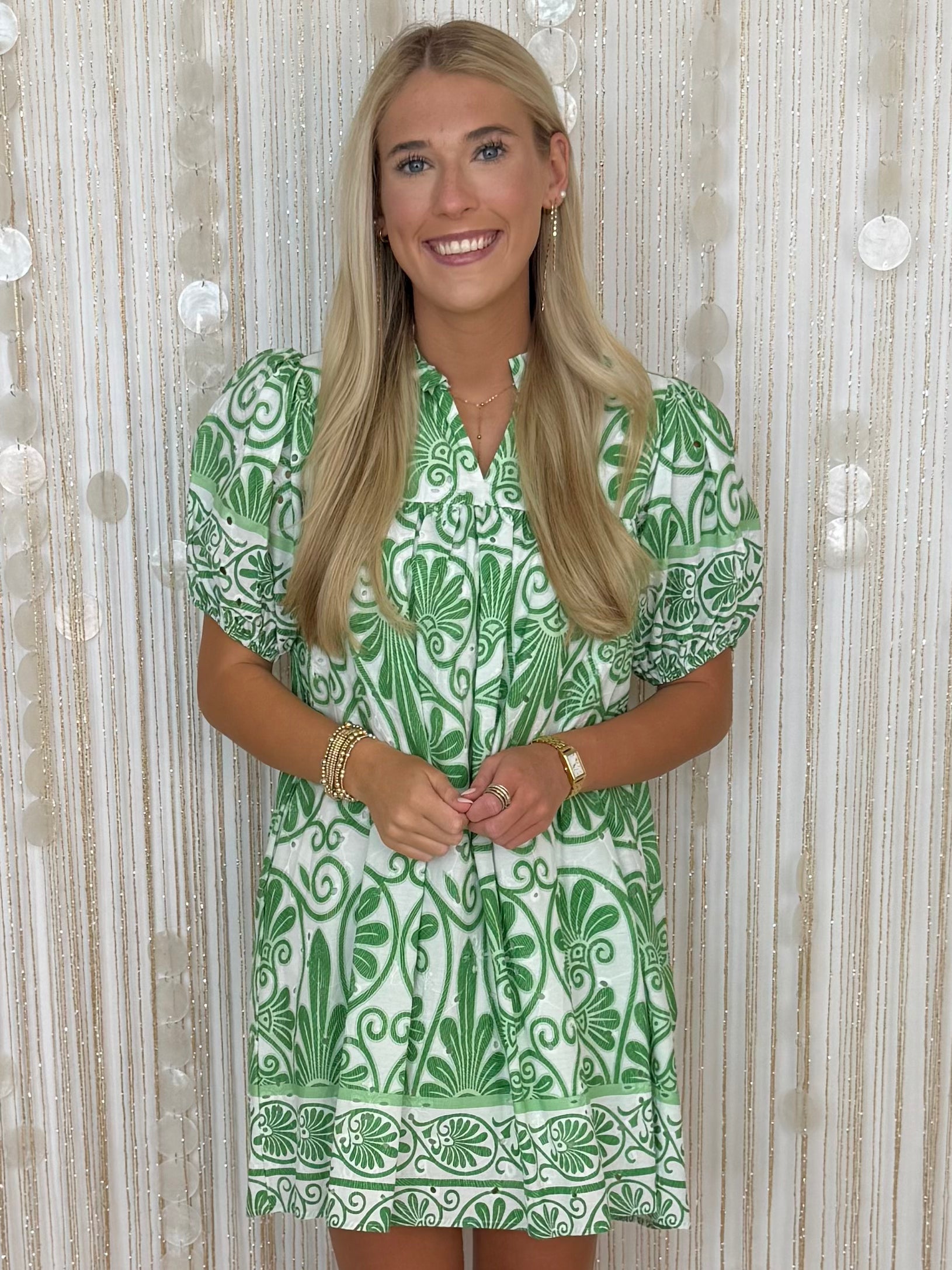 Easygoing Charm Green Floral Eyelet Babydoll Dress-Shop-Womens-Boutique-Clothing