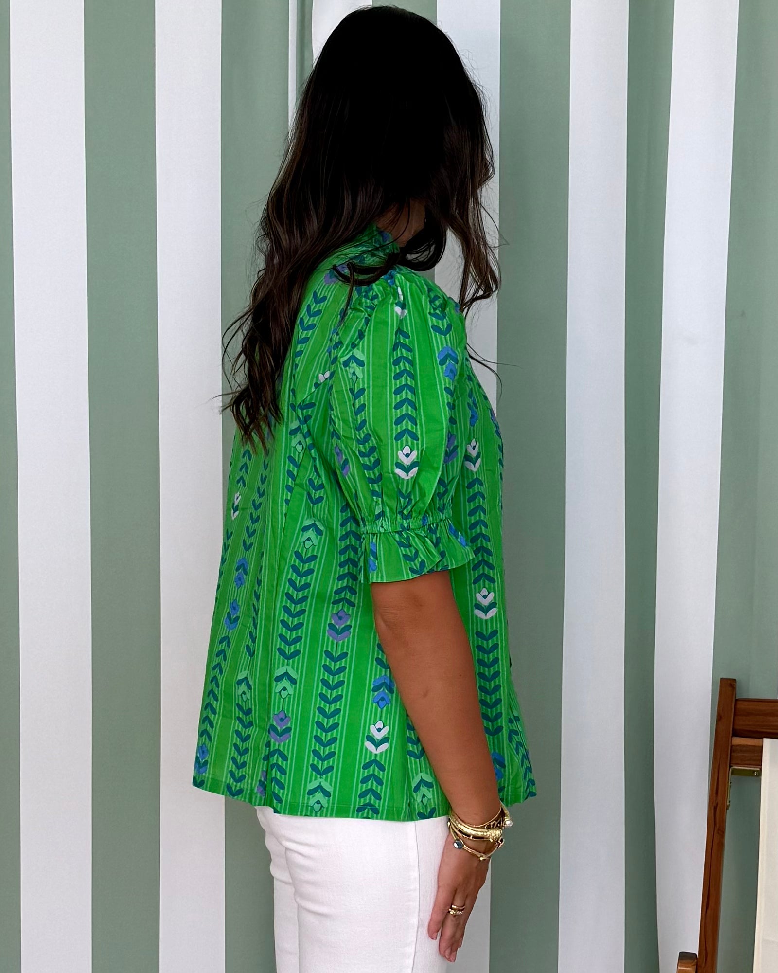 Longing Glances Green Floral Print Button Top-Shop-Womens-Boutique-Clothing