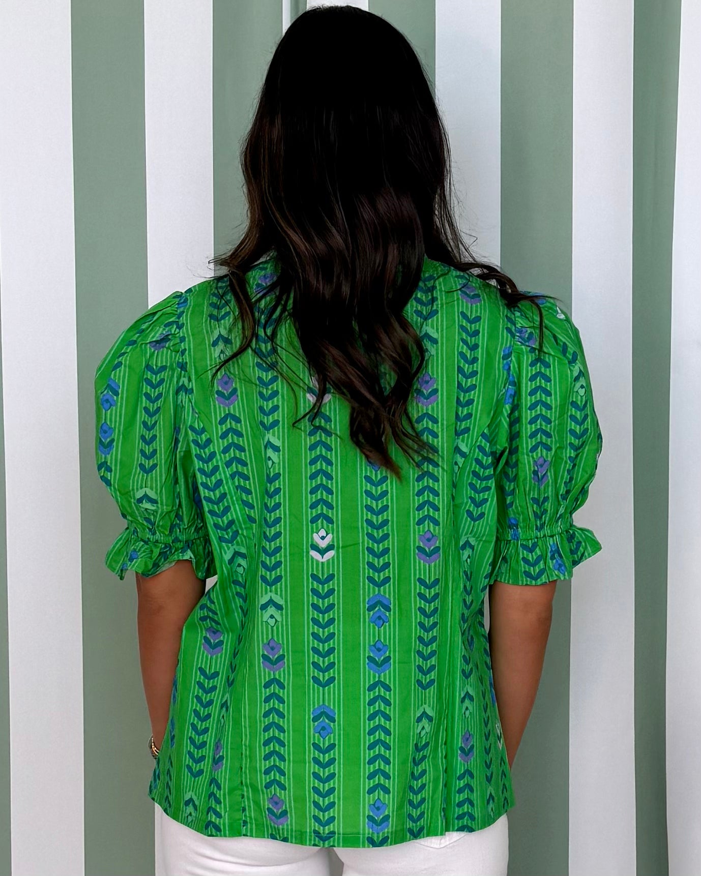 Longing Glances Green Floral Print Button Top-Shop-Womens-Boutique-Clothing