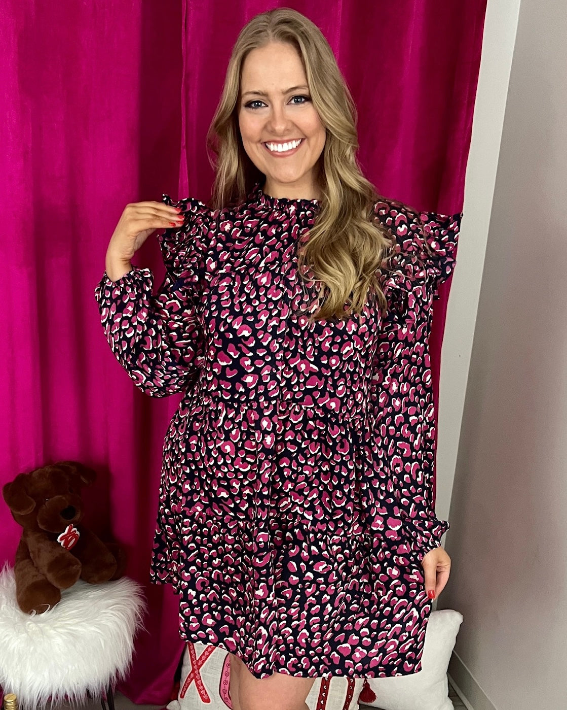 Going Wild Magenta Plus Leopard Tiered Dress-Shop-Womens-Boutique-Clothing