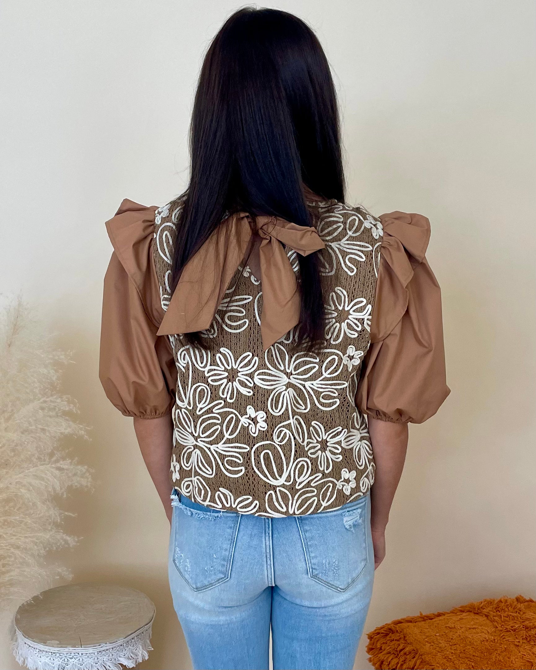 Sweet Breeze Camel Embroidered Top-Shop-Womens-Boutique-Clothing