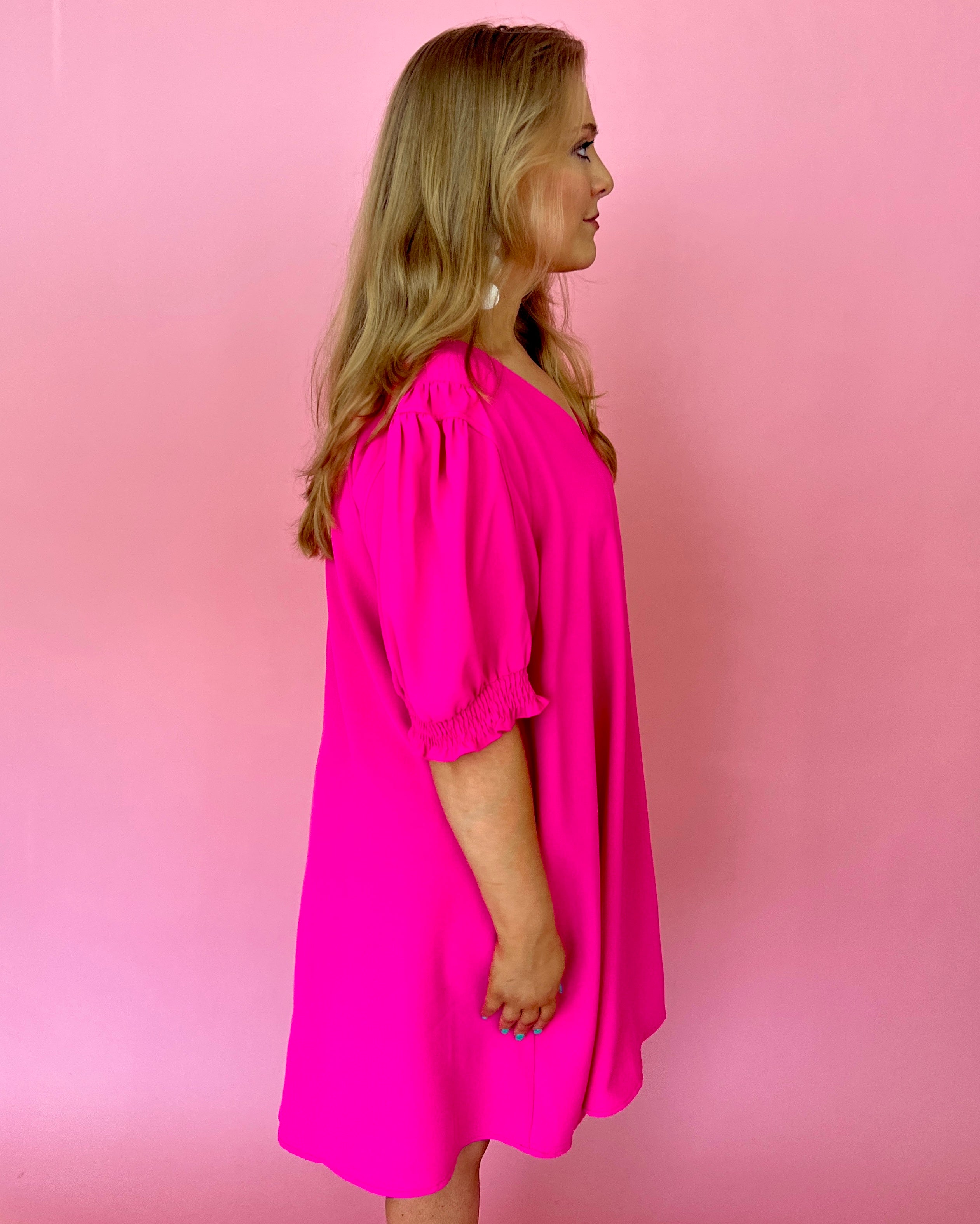 This Is What You Came For Hot Pink Plus V-neck Dress-Shop-Womens-Boutique-Clothing