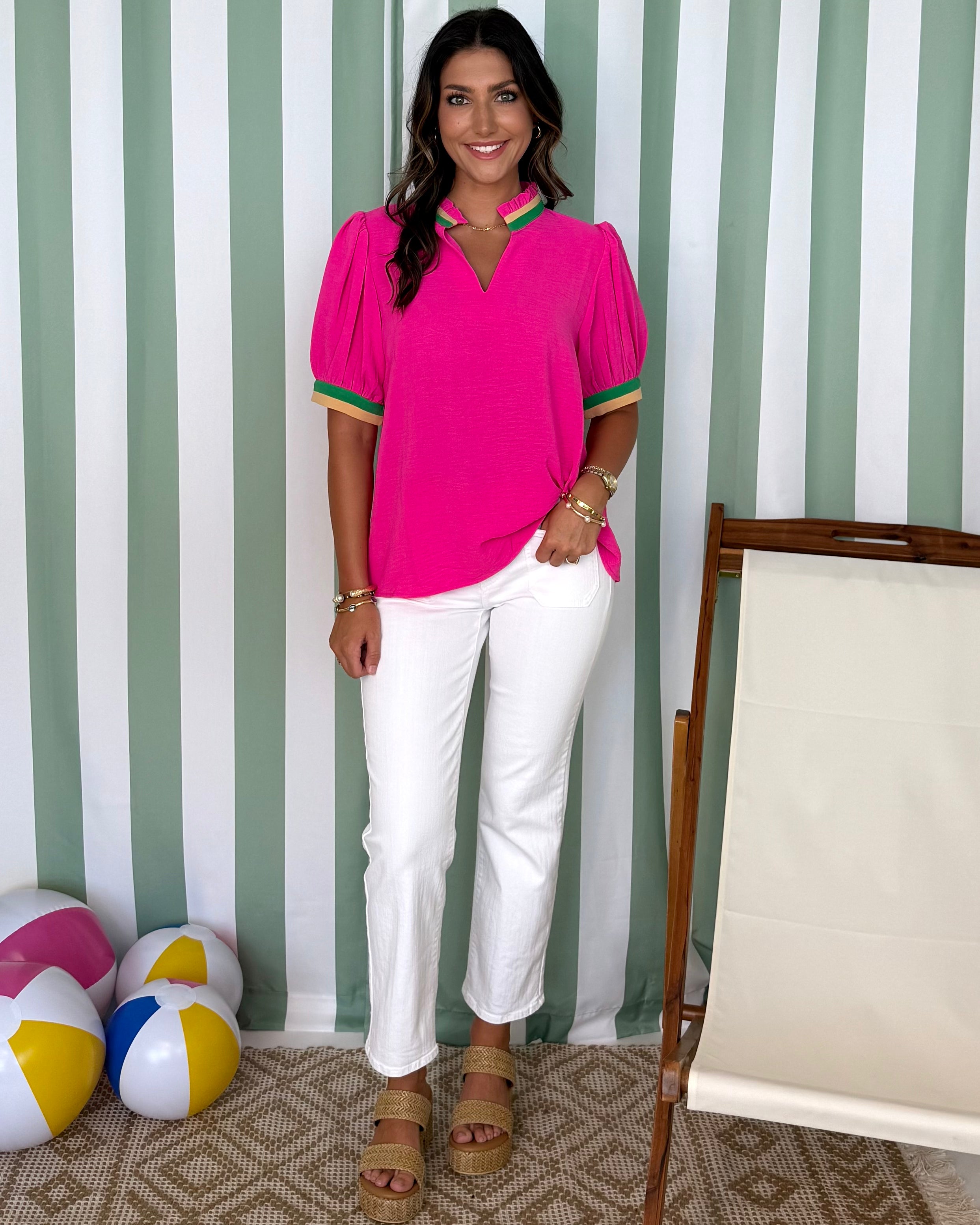 Nothing Compares Hot Pink Stripe Trim Top-Shop-Womens-Boutique-Clothing