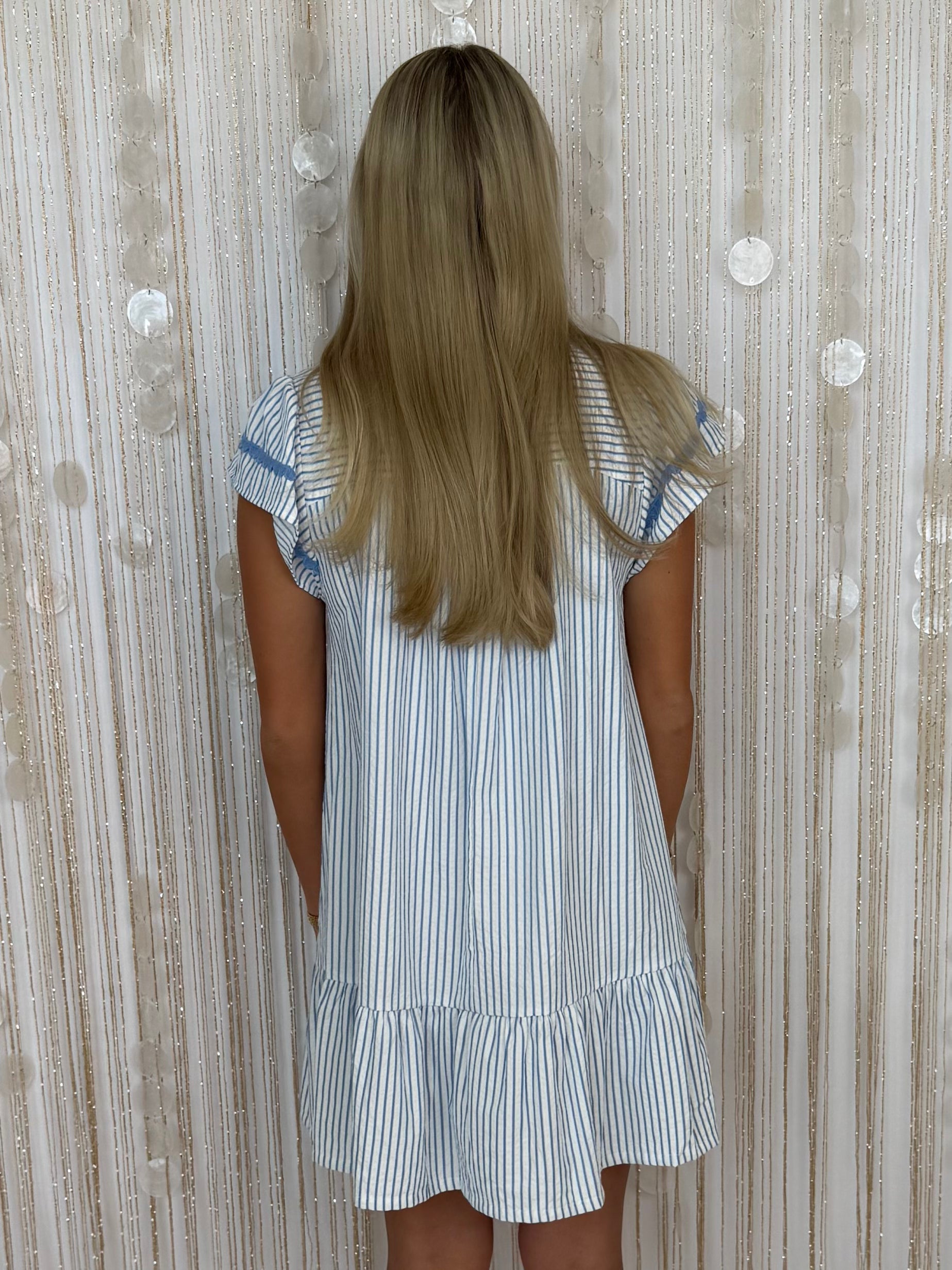 I'll Be There Sky Stripe Ruffle Dress-Shop-Womens-Boutique-Clothing