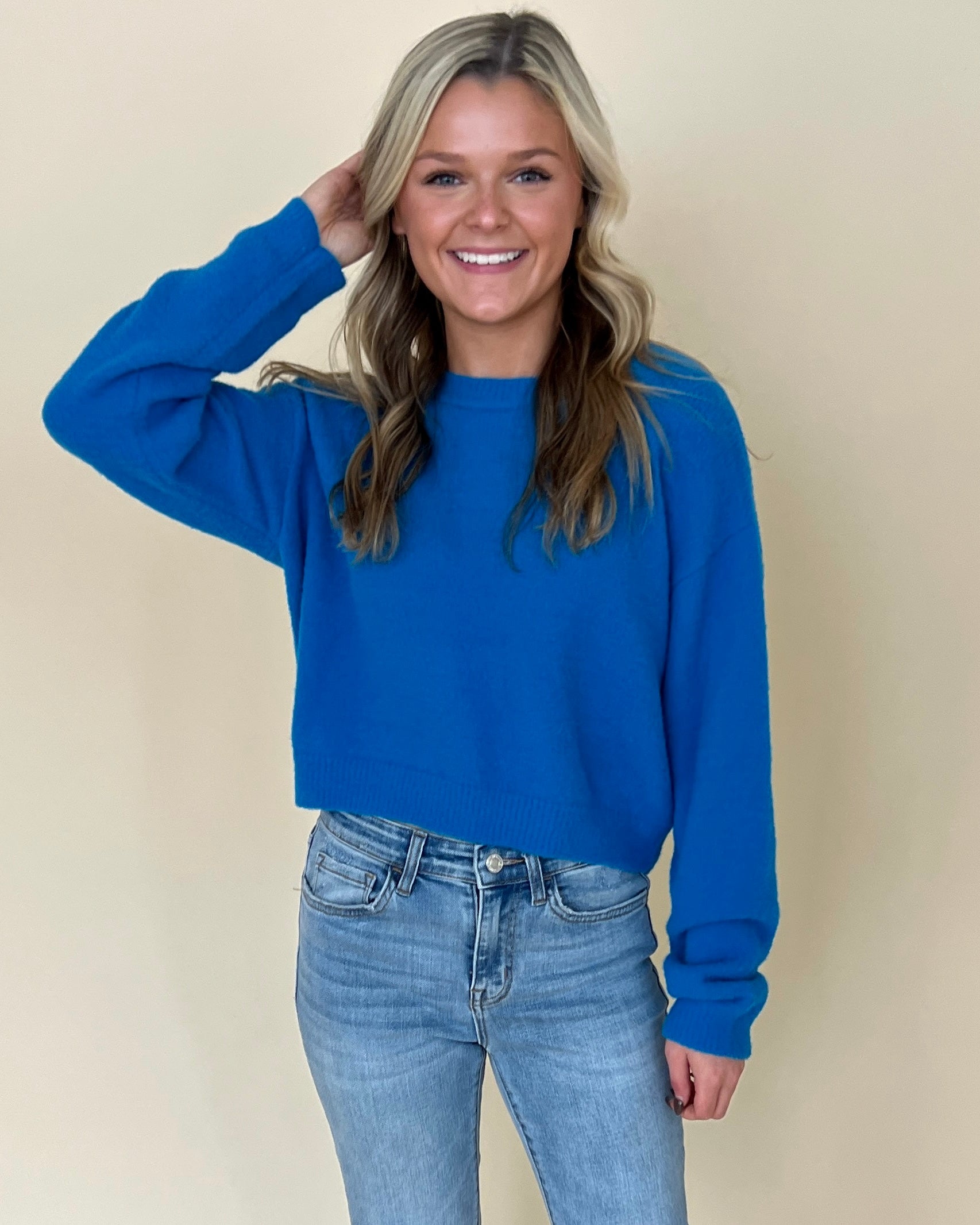 Be You Turquoise Fuzzy Cropped Sweater-Shop-Womens-Boutique-Clothing