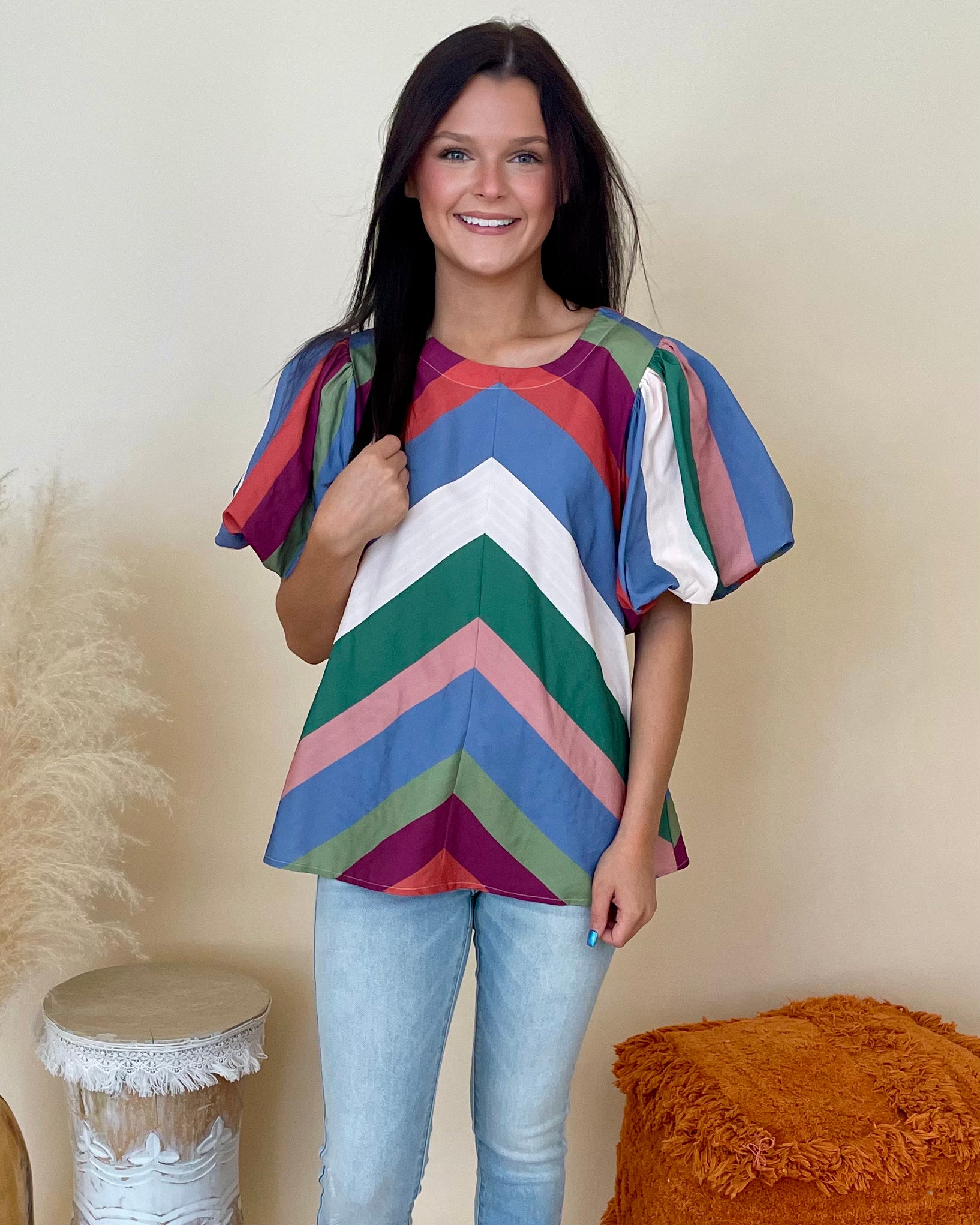 Time Passes Denim Plum Colorblock Top-Shop-Womens-Boutique-Clothing