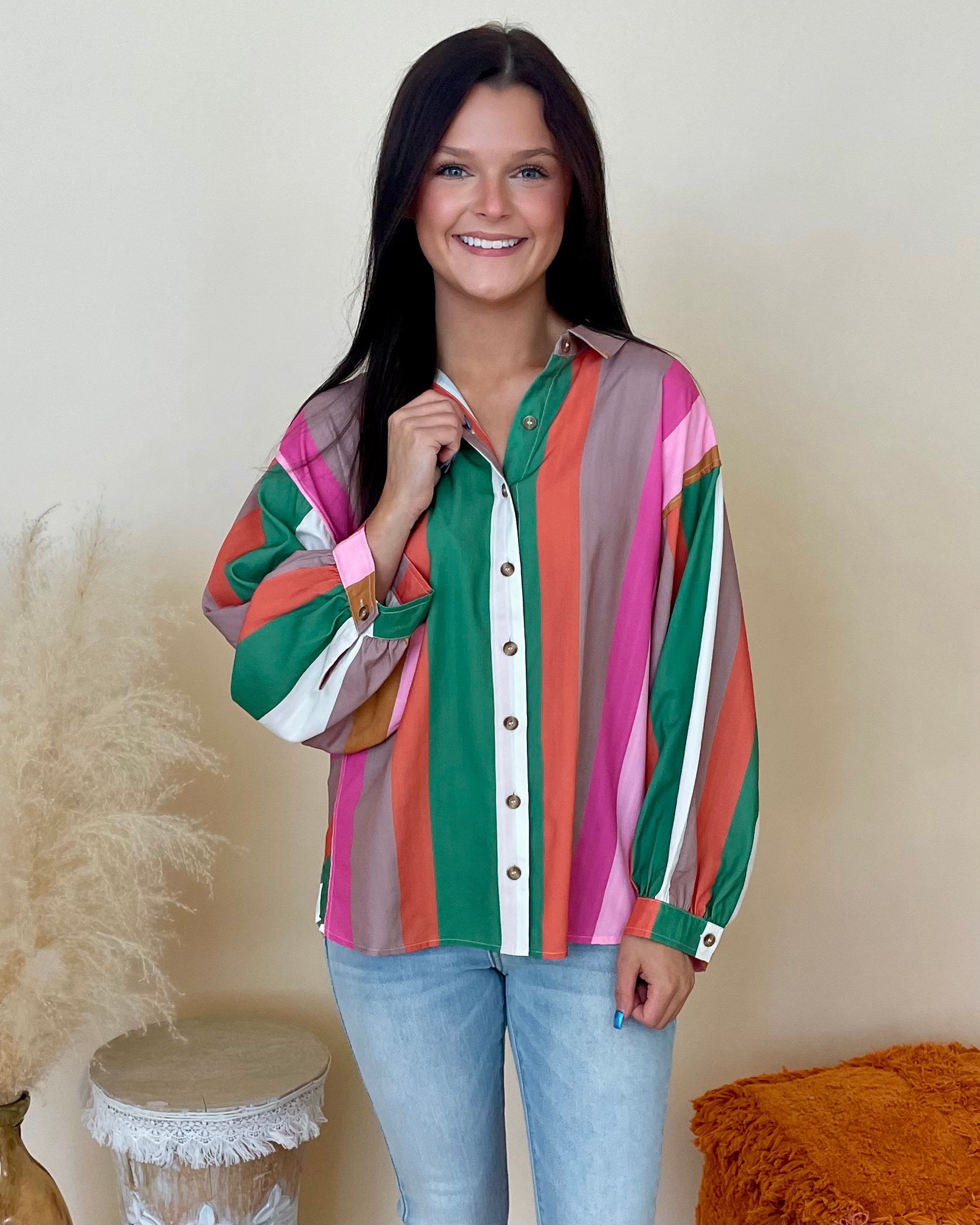 Better Know Multi Striped Button Top-Shop-Womens-Boutique-Clothing