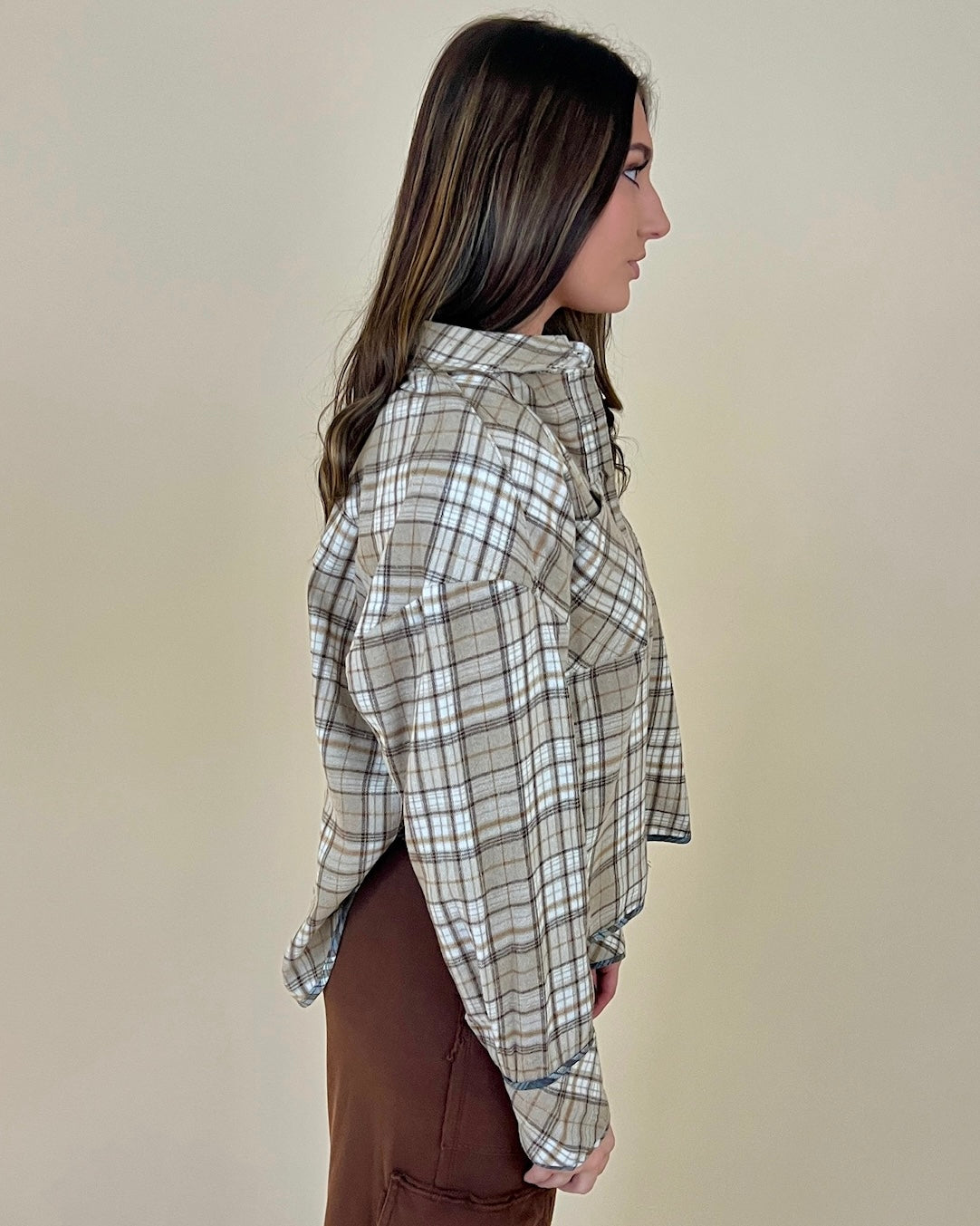 Where You Are Beige Mix Plaid Flannel Top-Shop-Womens-Boutique-Clothing