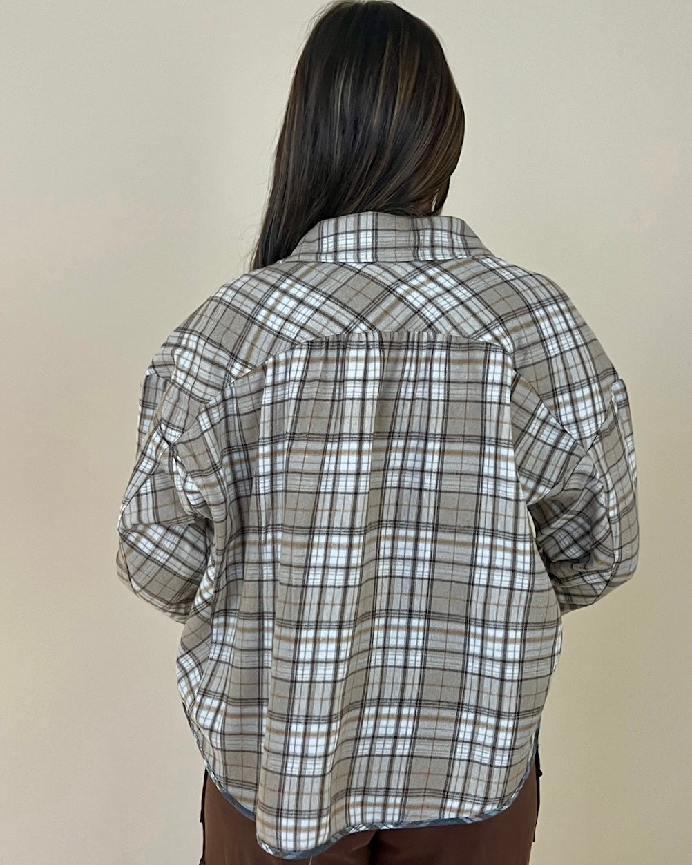 Where You Are Beige Mix Plaid Flannel Top-Shop-Womens-Boutique-Clothing