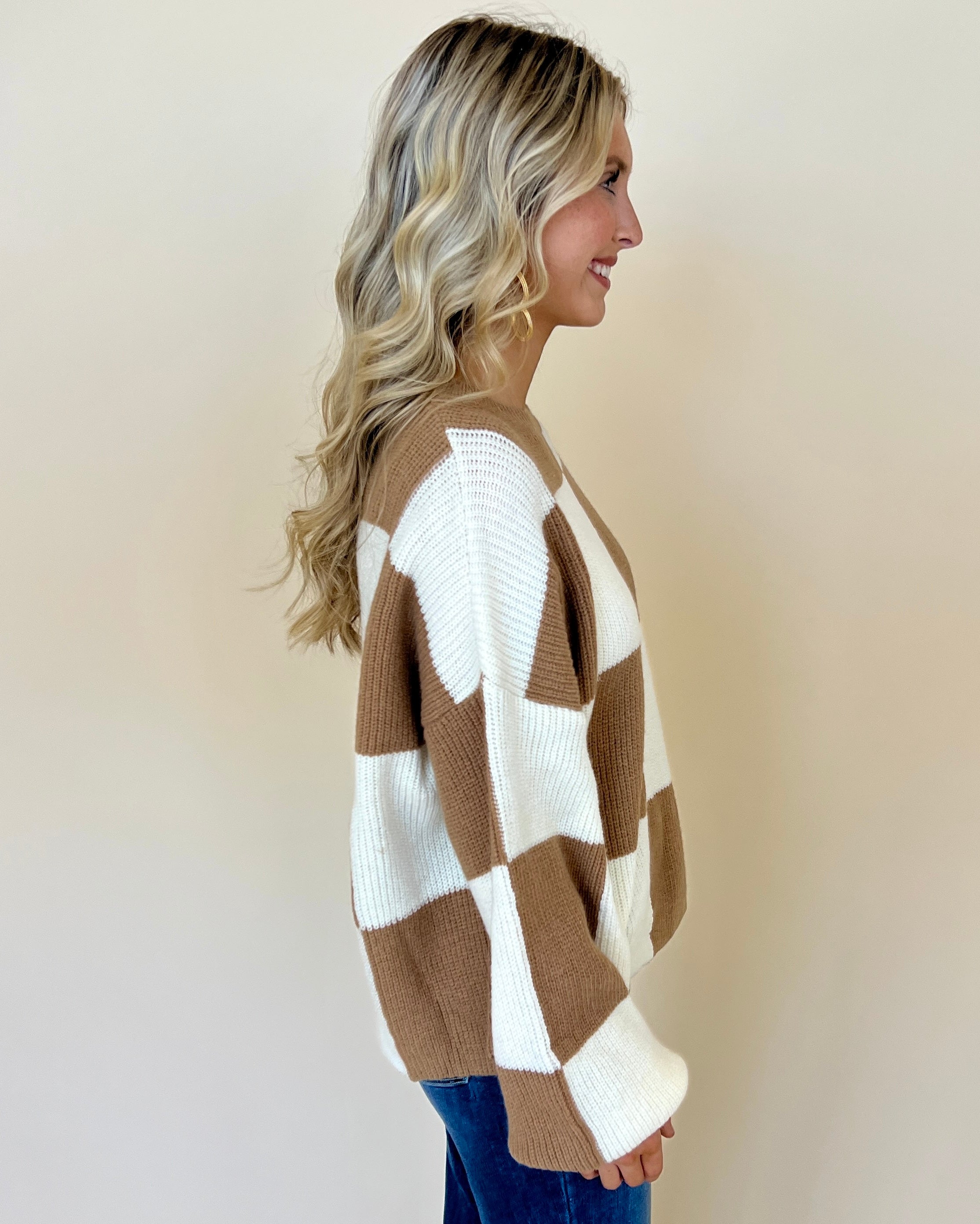 Checkmate Wood Checkered Sweater-Shop-Womens-Boutique-Clothing