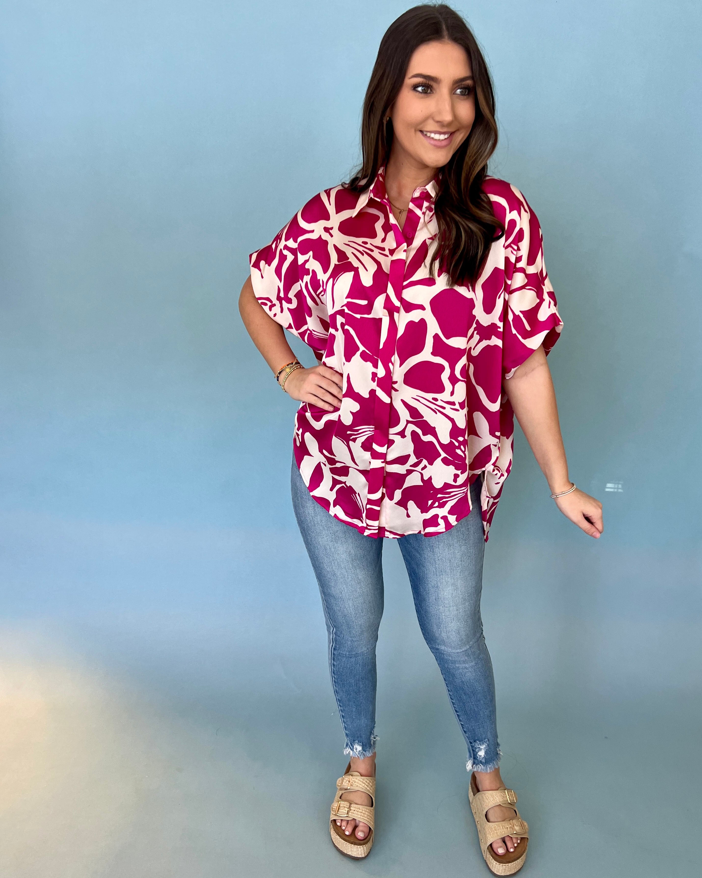 Let's See Berry Mix Floral Collared Top-Shop-Womens-Boutique-Clothing