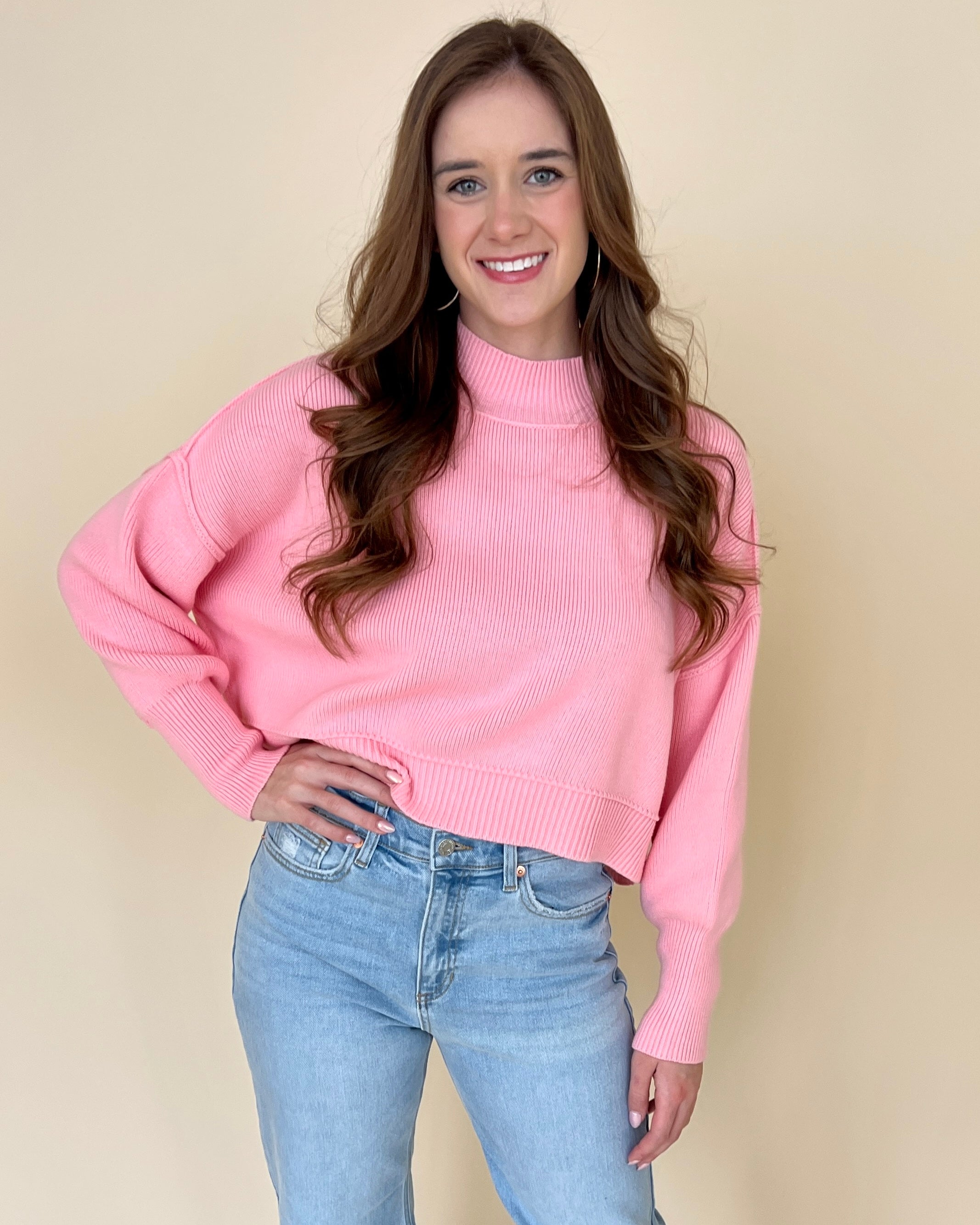 Room For Two Dk Pink Cropped Sweater-Shop-Womens-Boutique-Clothing