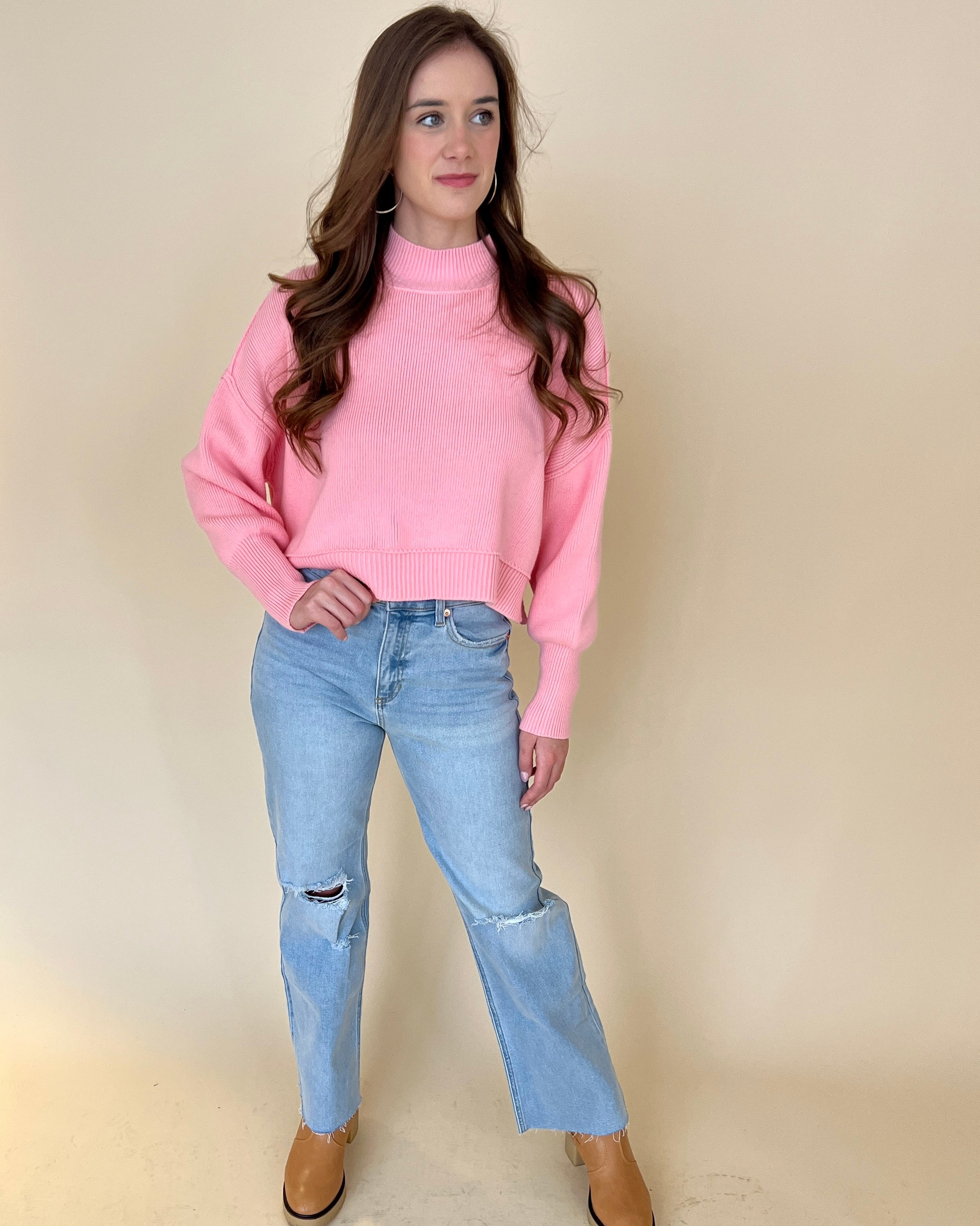 Room For Two Dk Pink Cropped Sweater-Shop-Womens-Boutique-Clothing