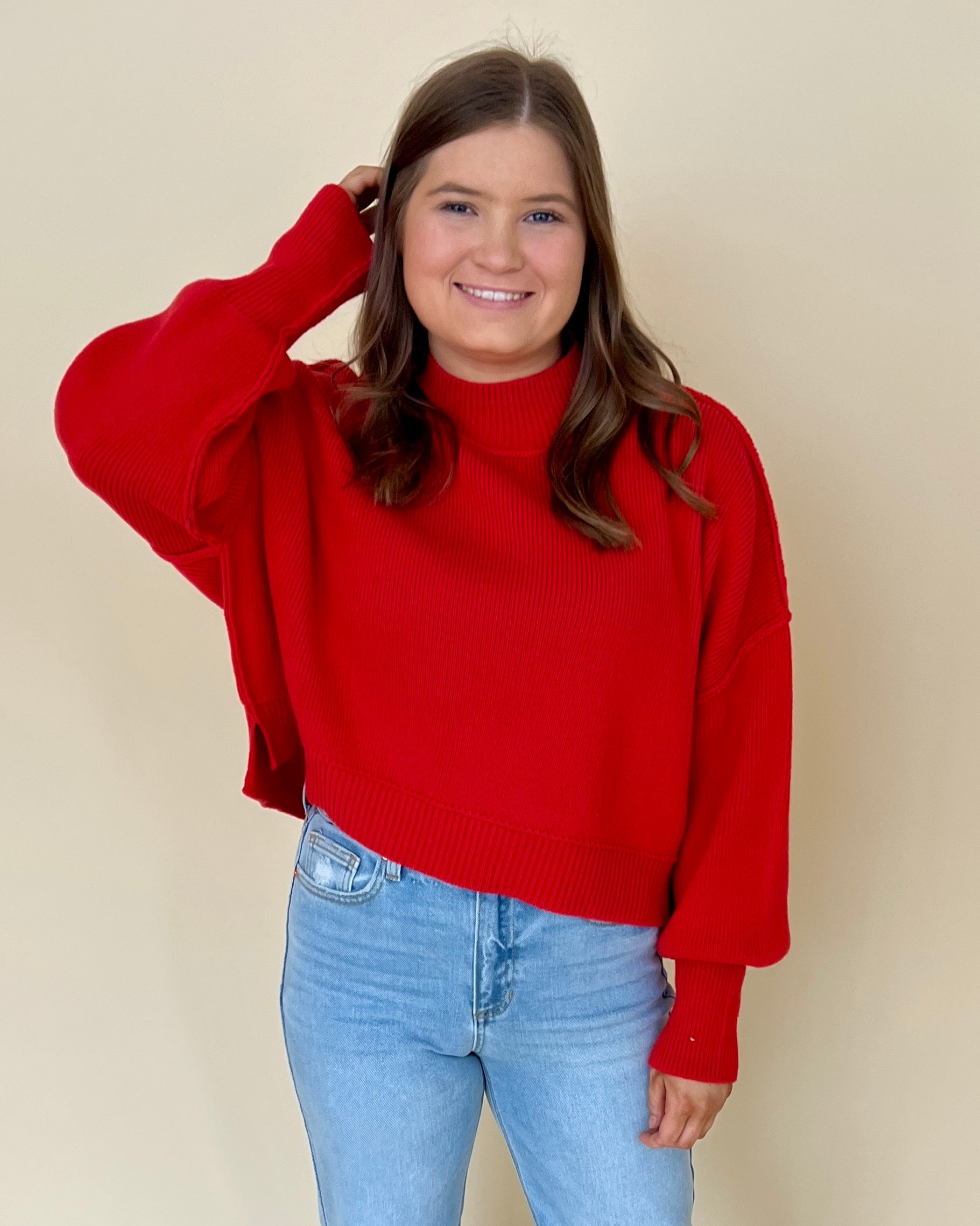 Room For Two Lt Red Cropped Sweater-Shop-Womens-Boutique-Clothing