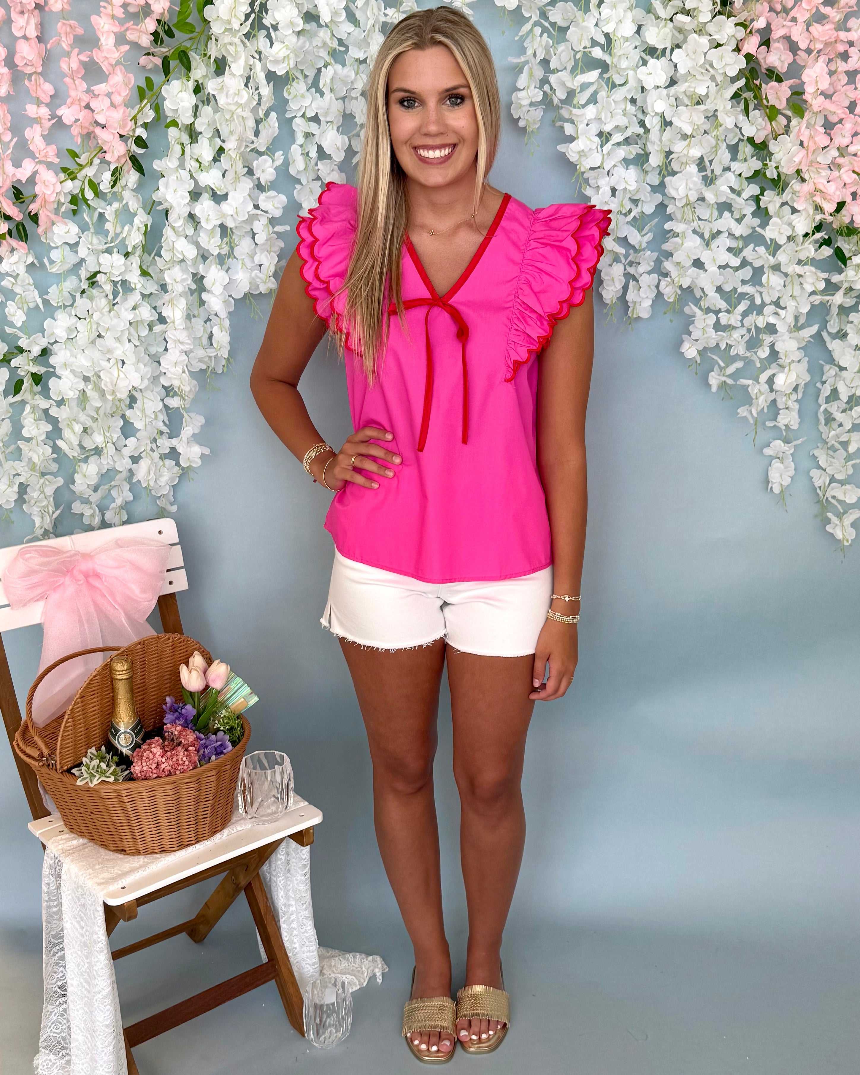 Blooming Life Pink Tie Ruffle Top-Shop-Womens-Boutique-Clothing