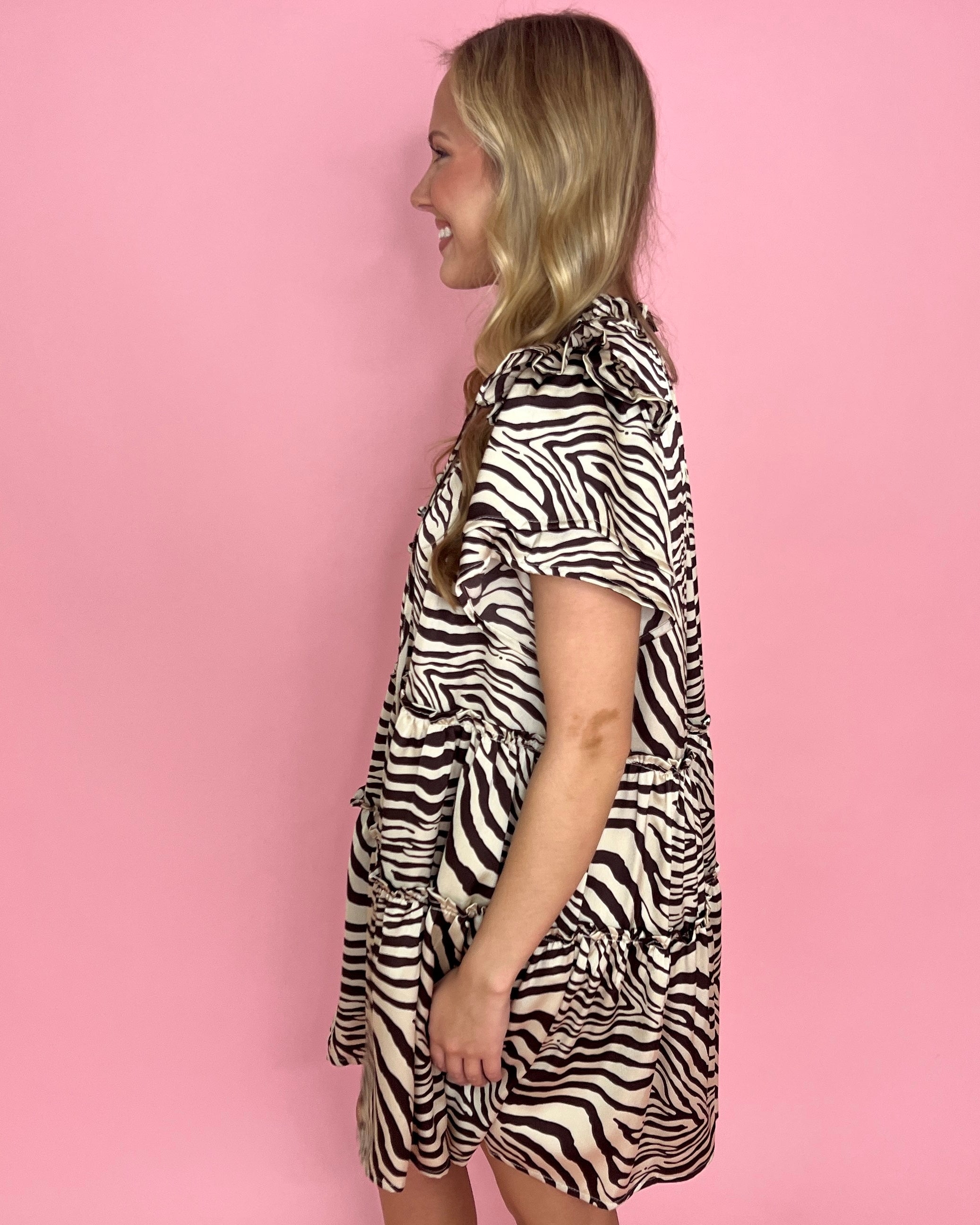 A Little Sass Chocolate Zebra Print Tiered Dress-Shop-Womens-Boutique-Clothing