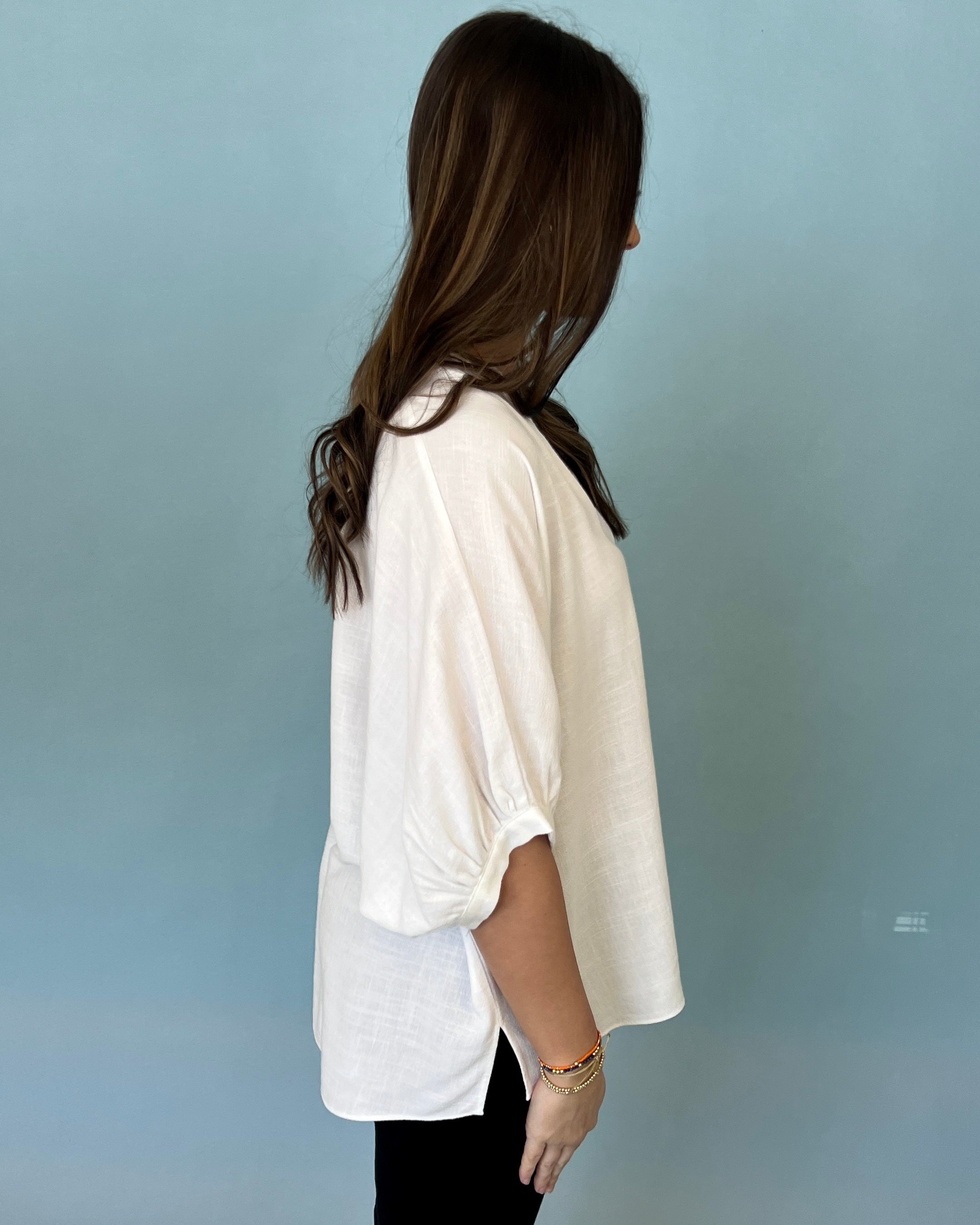 Still Thinking Off White Split Neck Top-Shop-Womens-Boutique-Clothing