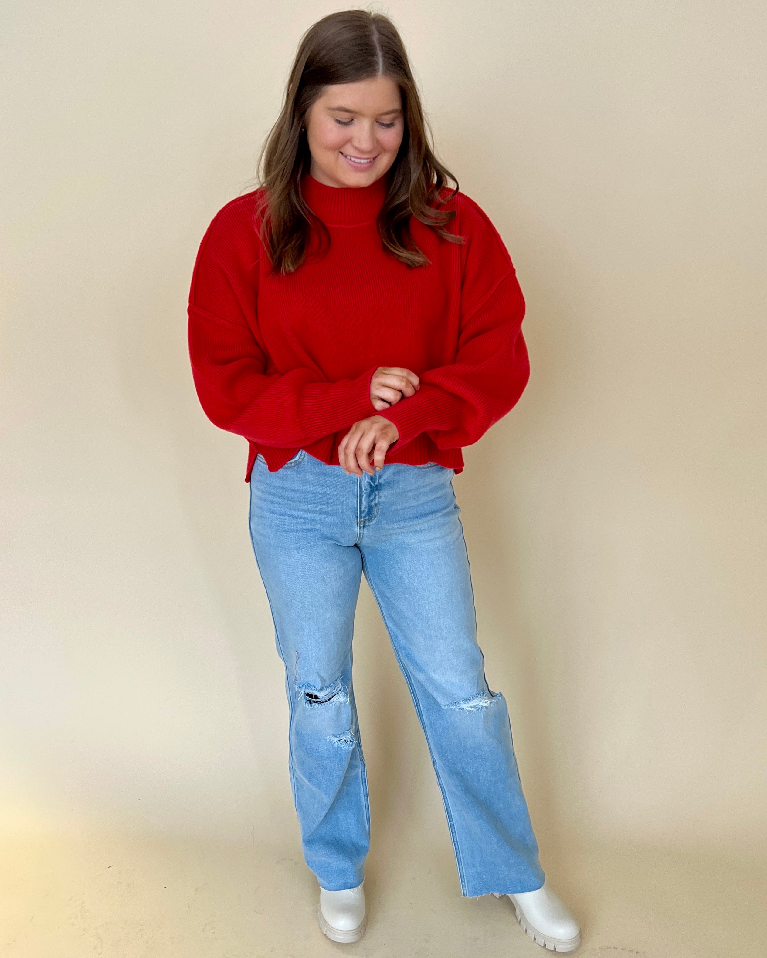 Room For Two Lt Red Cropped Sweater-Shop-Womens-Boutique-Clothing