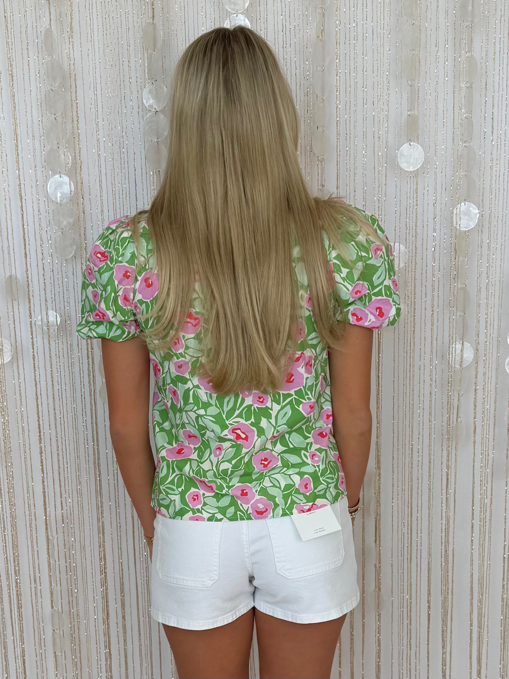 Bistro Charm Green Floral Split Neck Top-Shop-Womens-Boutique-Clothing