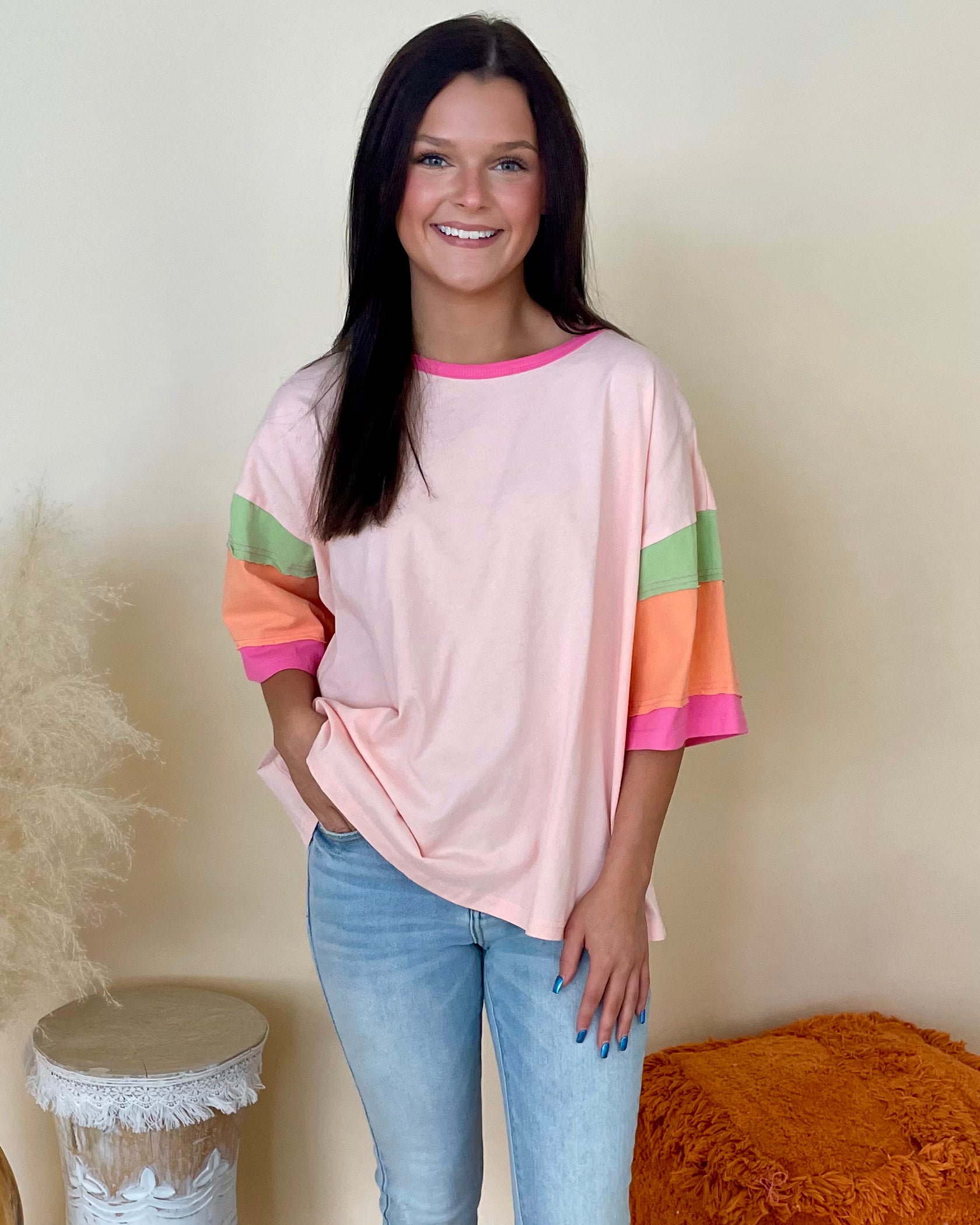 Wonder More Blush Colorblock Top-Shop-Womens-Boutique-Clothing