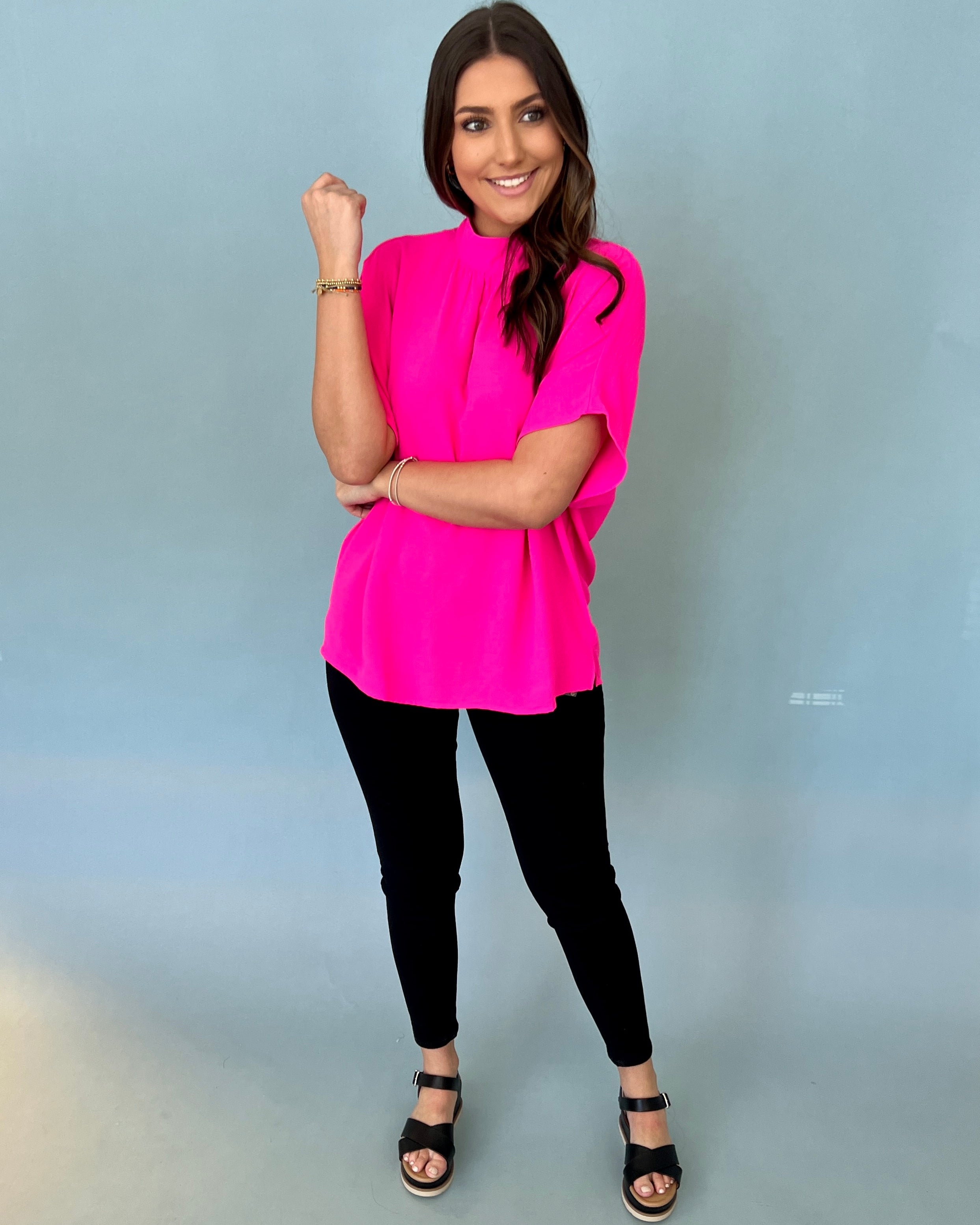 Look Out Hot Pink Mock Neck Top-Shop-Womens-Boutique-Clothing
