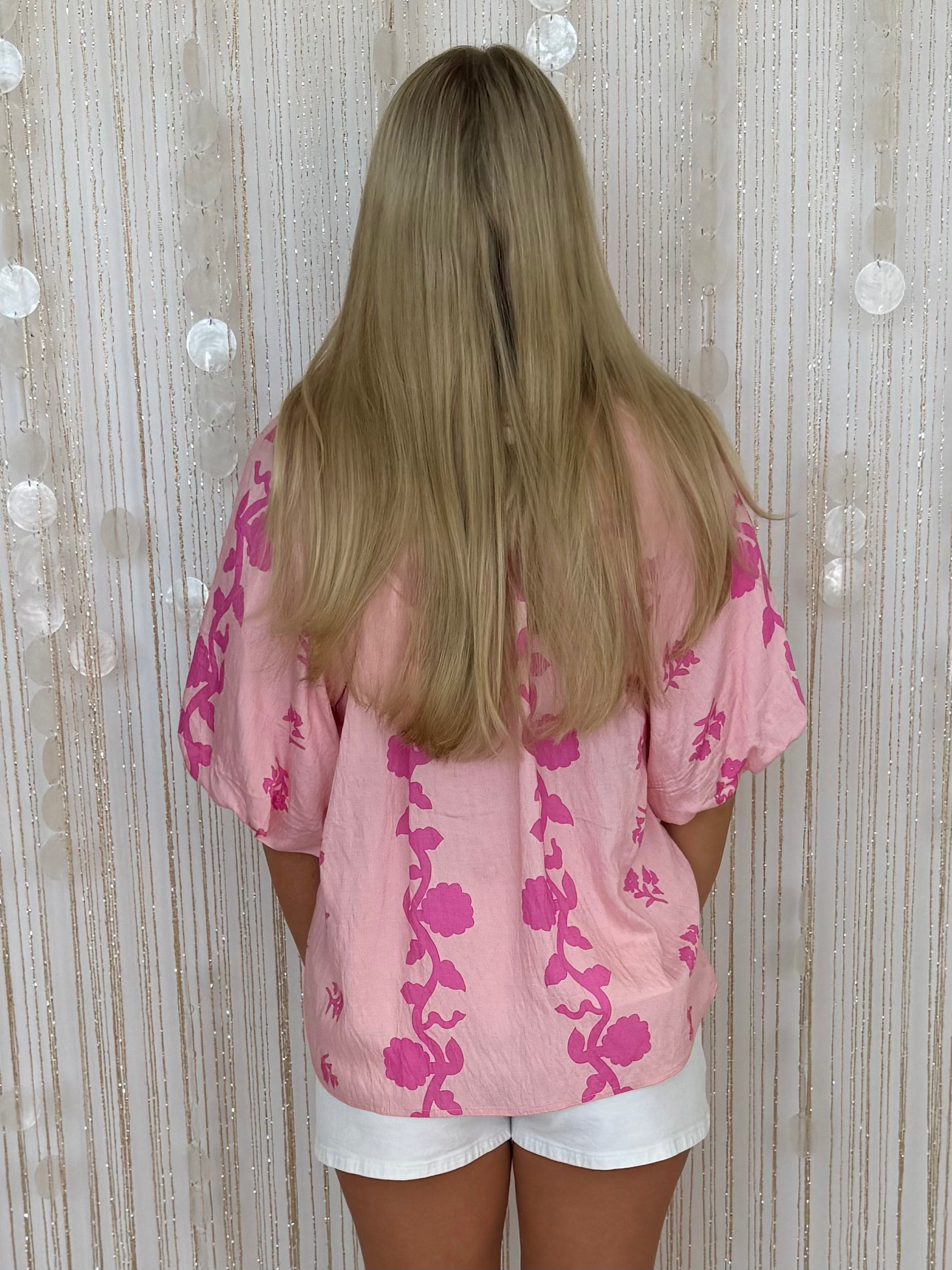 Lovely Impressions Pink Print Collar Top-Shop-Womens-Boutique-Clothing