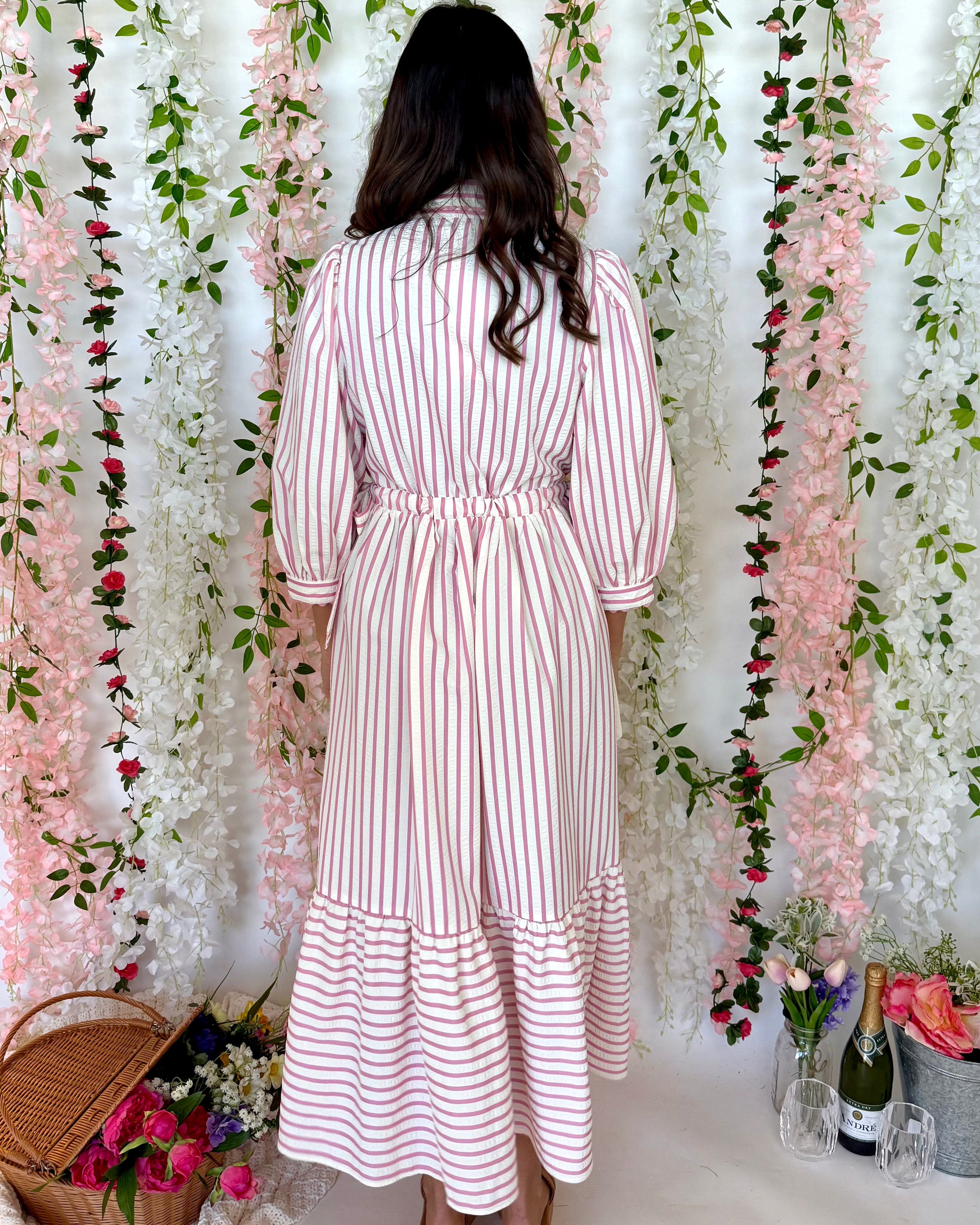 A Feeling Pink Stripe Tie Midi Dress-Shop-Womens-Boutique-Clothing